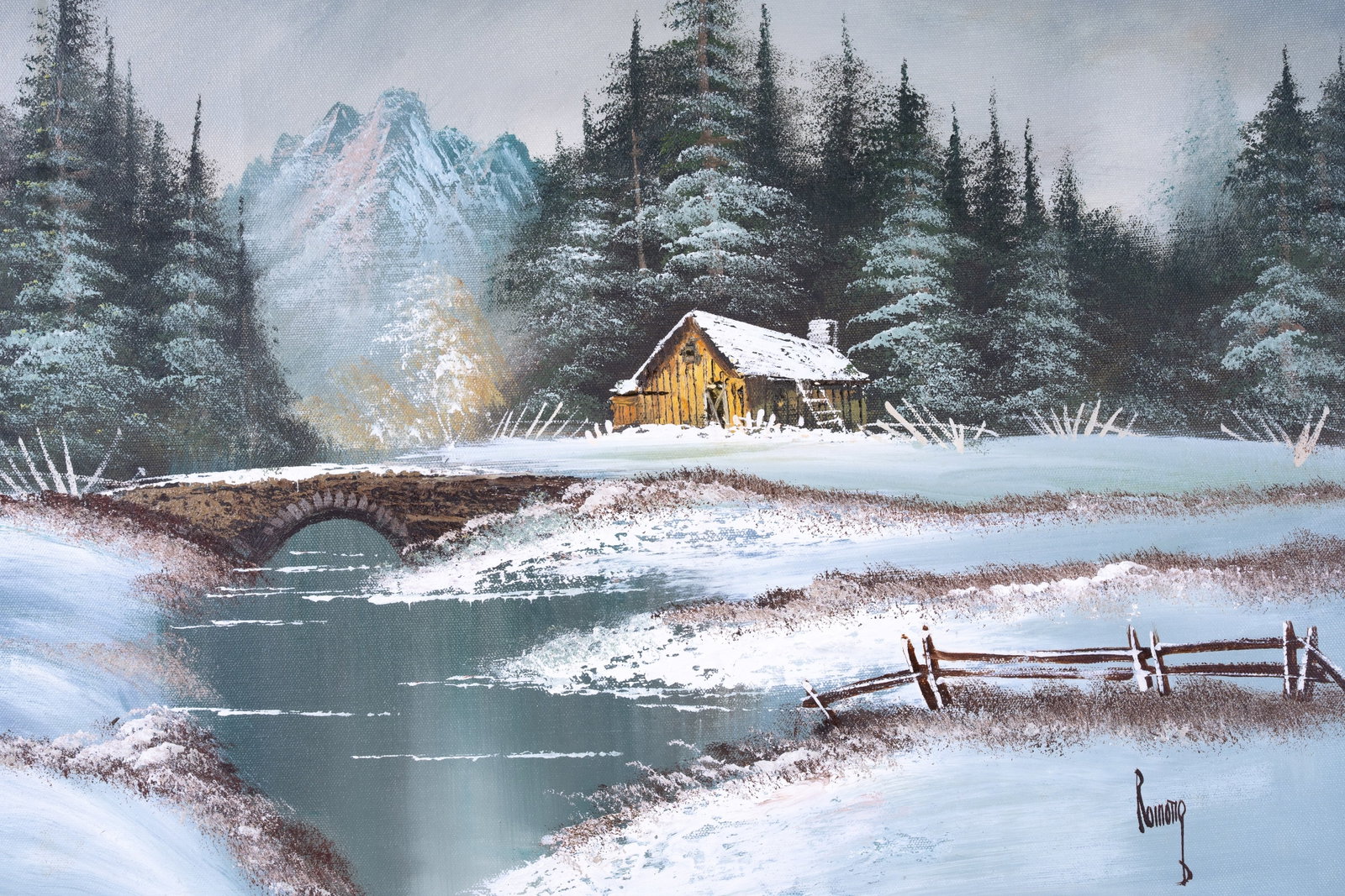 Signed Winter Landscape Oil on Canvas - 2