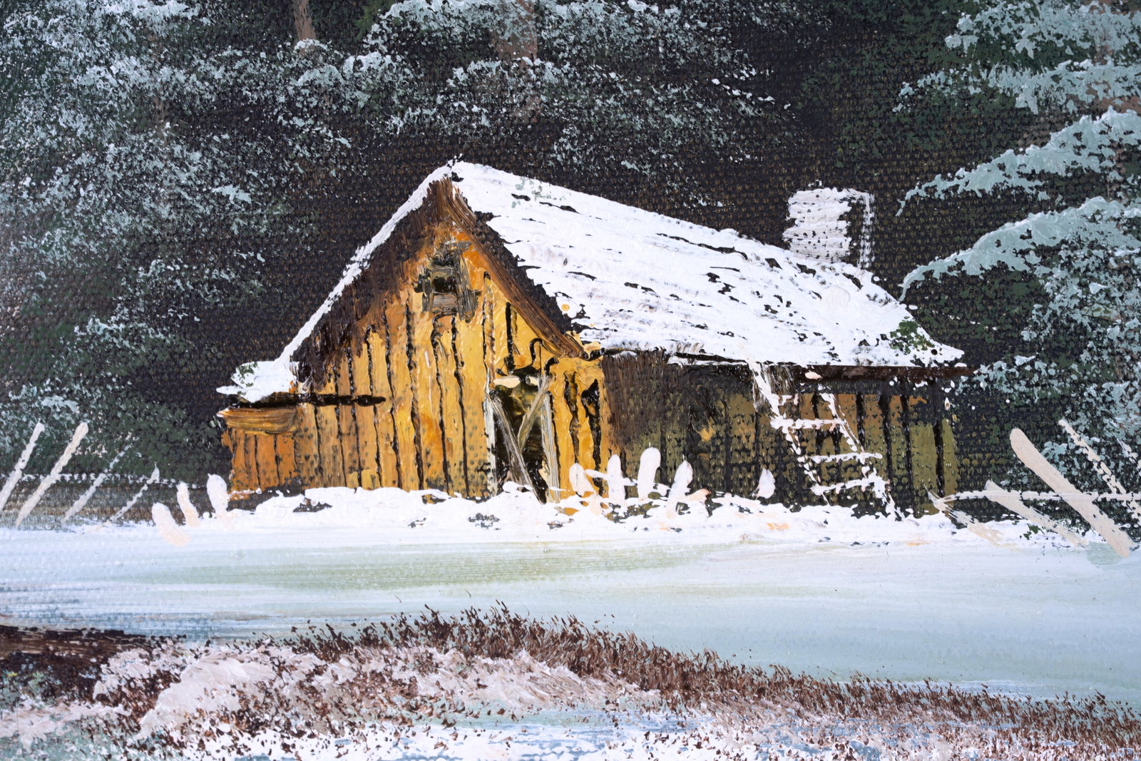 Signed Winter Landscape Oil on Canvas - 4