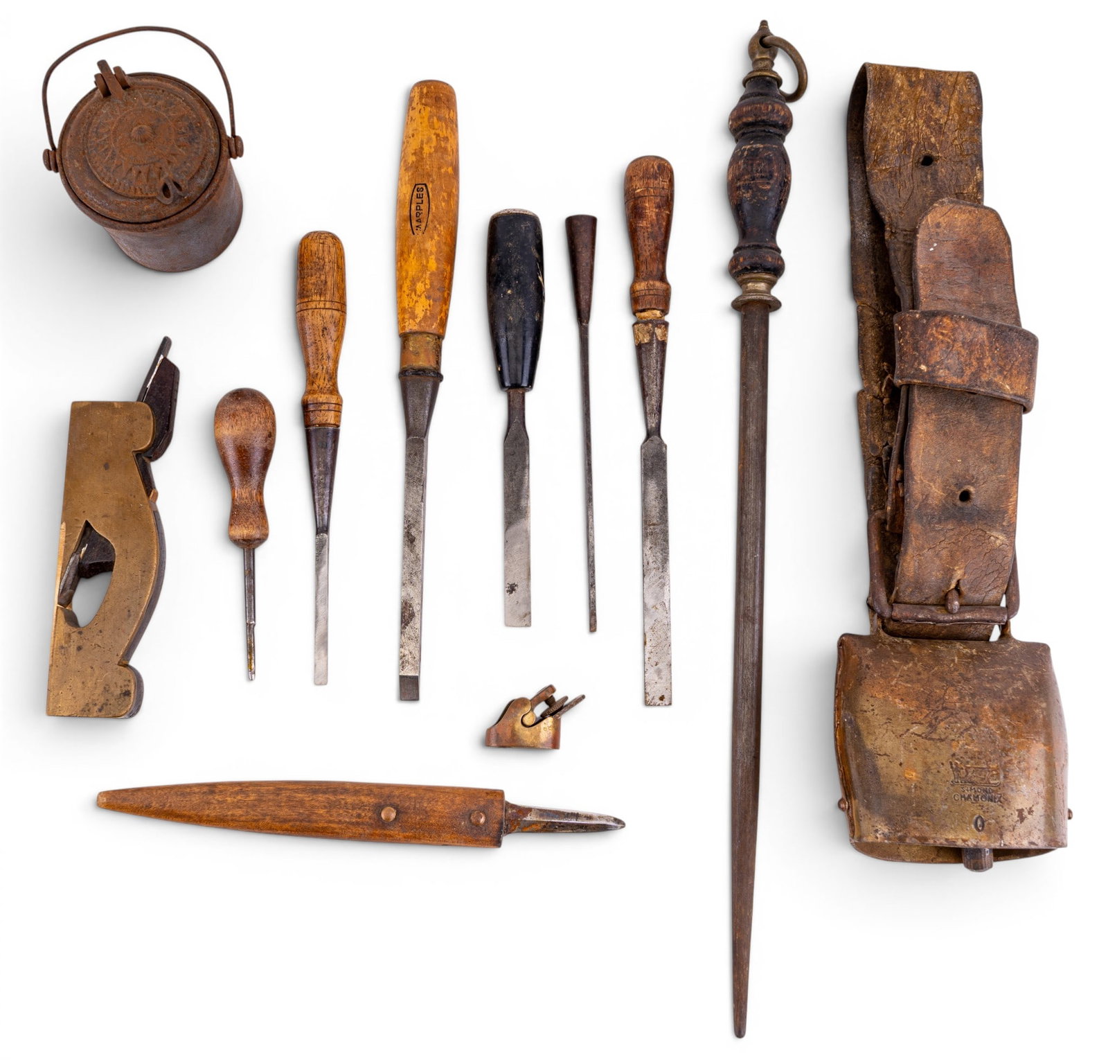 Antique Plane, Cowbell, Smudge Pot, Sharpener (1 of 15)