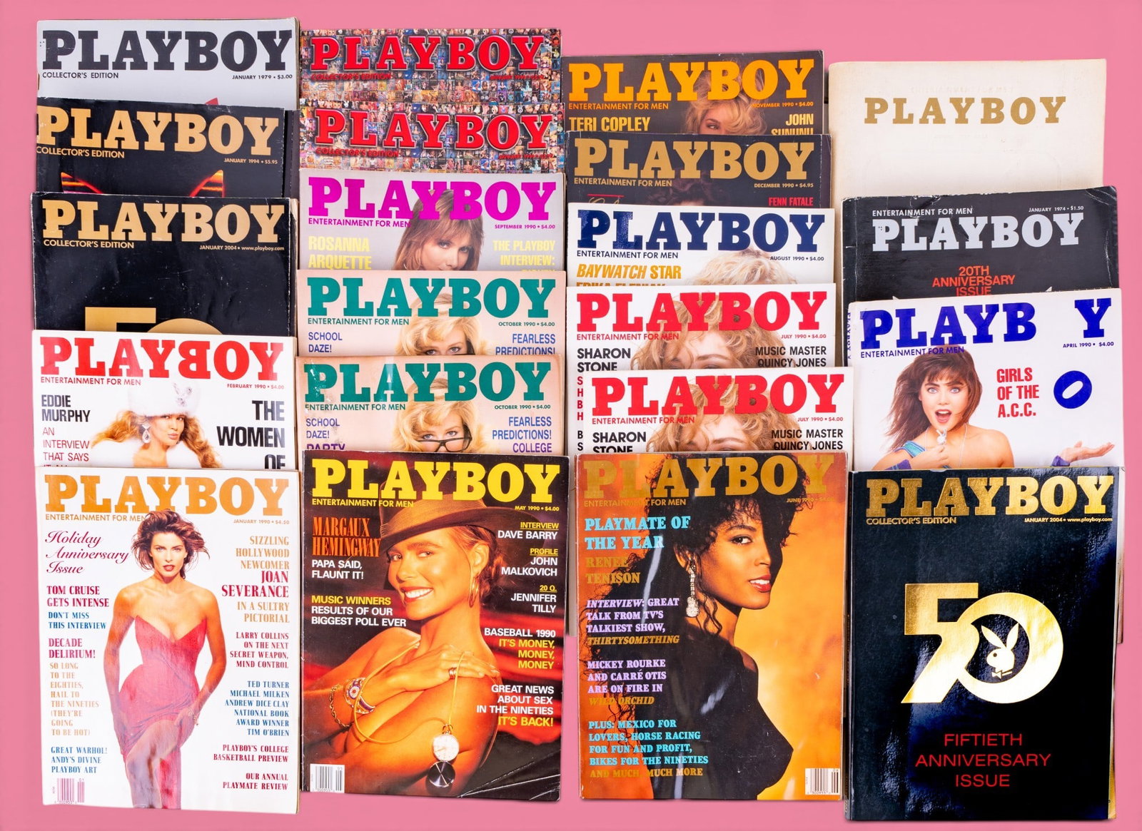 Vintage Playboy Magazines, Anniversary Editions: Collection of approx. 21 vintage Playboy magazines including 15th Holiday Anniversary (1969), 20th Anniversary (1974), 40th Anniversary (1994), two 45th Anniversary issues (2004), along with a group