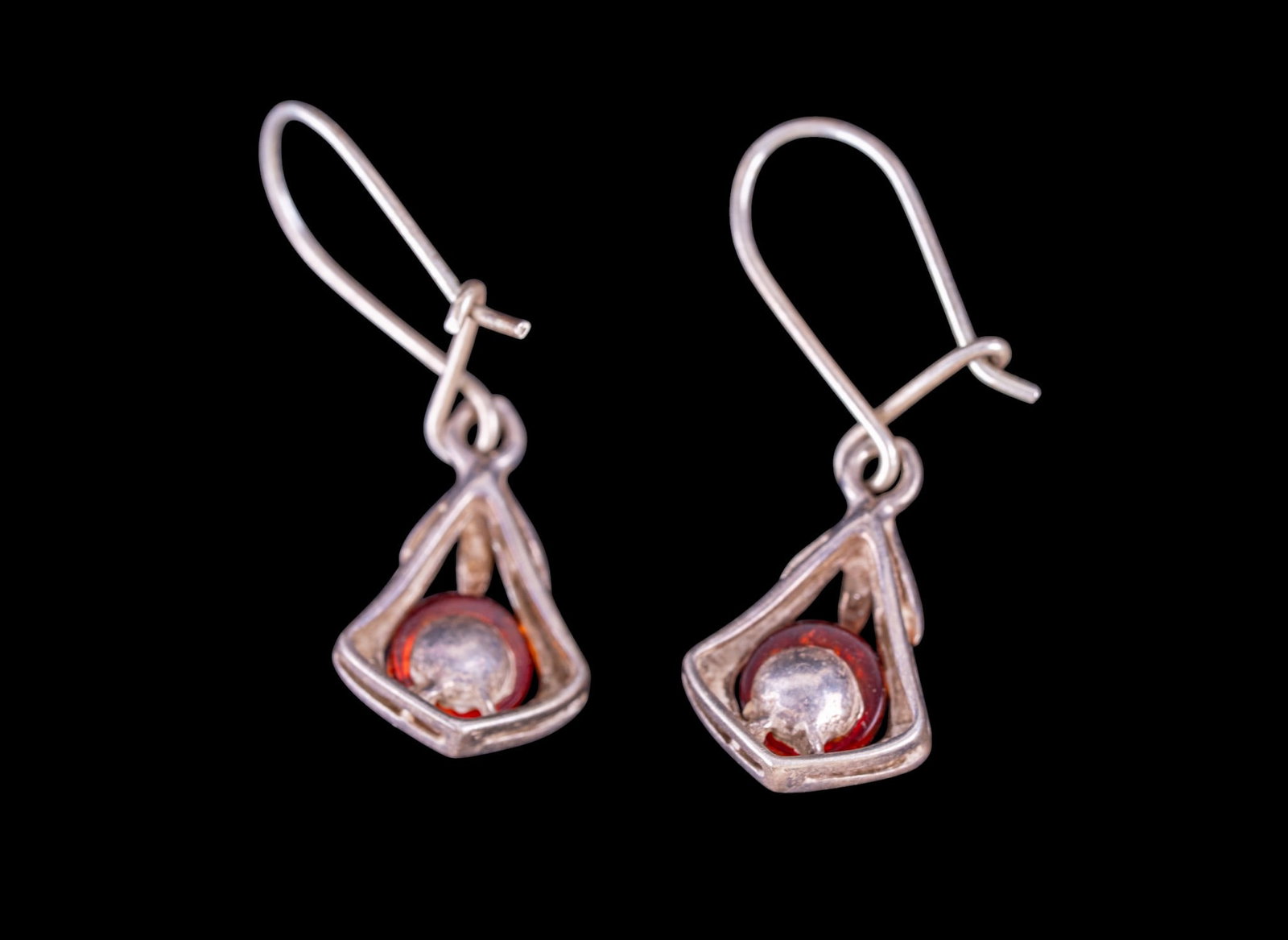 Amber and Sterling Silver Earrings - 2