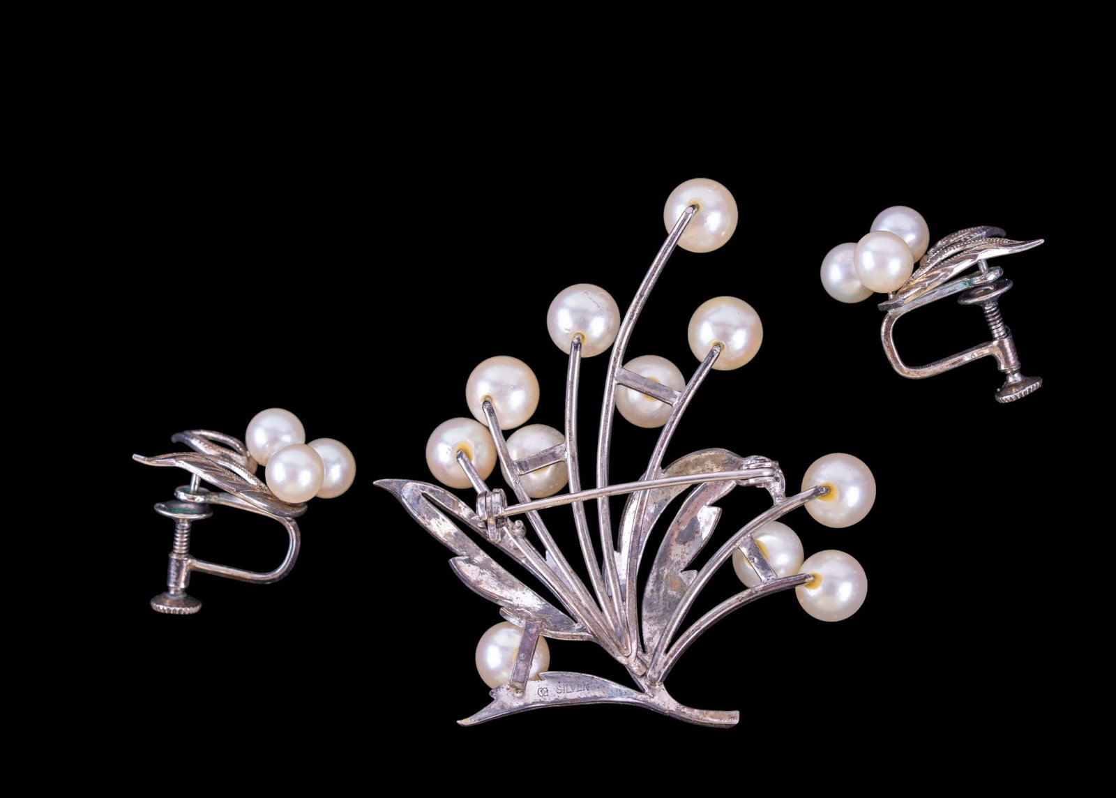 Sterling Silver Brooch and Earrings - 2