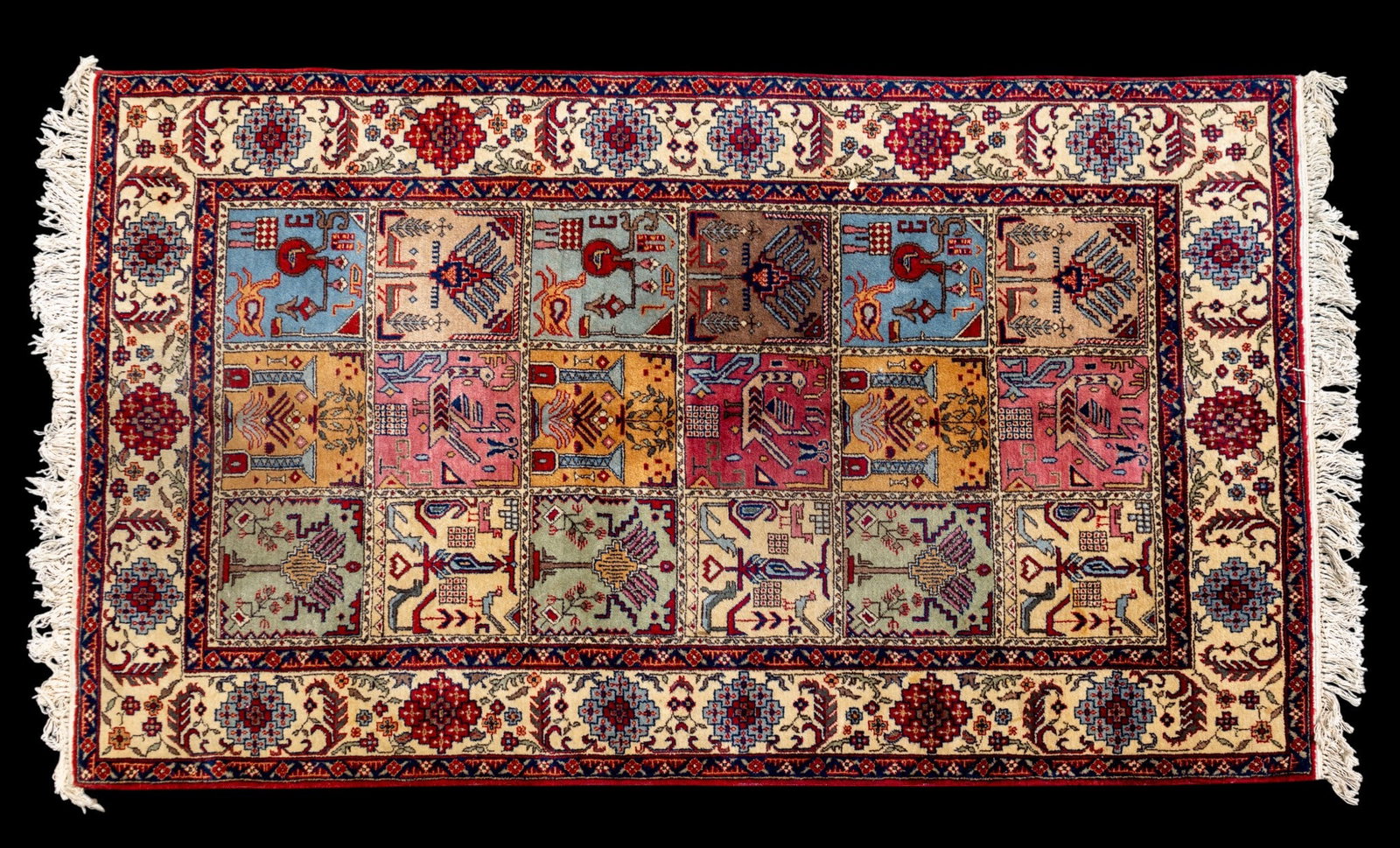 Pictorial Wool Area Rug ~ 5.75' x 9': Persian pictorial rug featuring a colorful grid-like garden pattern design like a Bakhtiar. Measures approx. 5'8" x 9'.