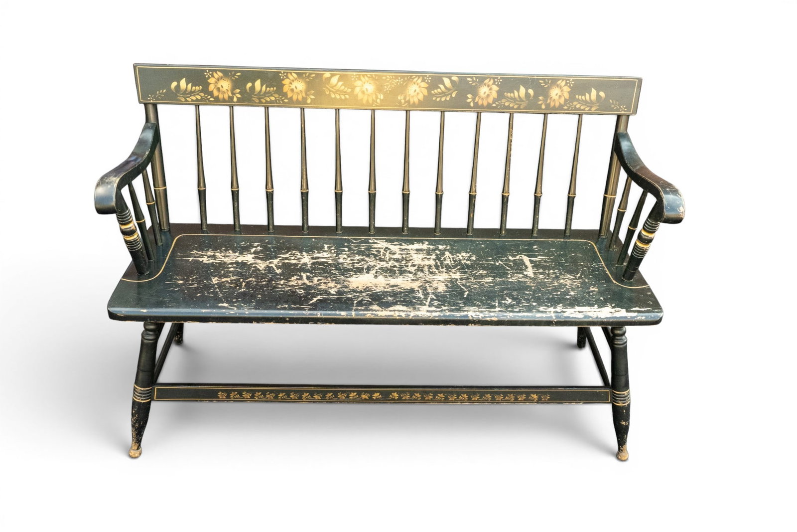 Early Stenciled Back Settle Bench (1 of 10)