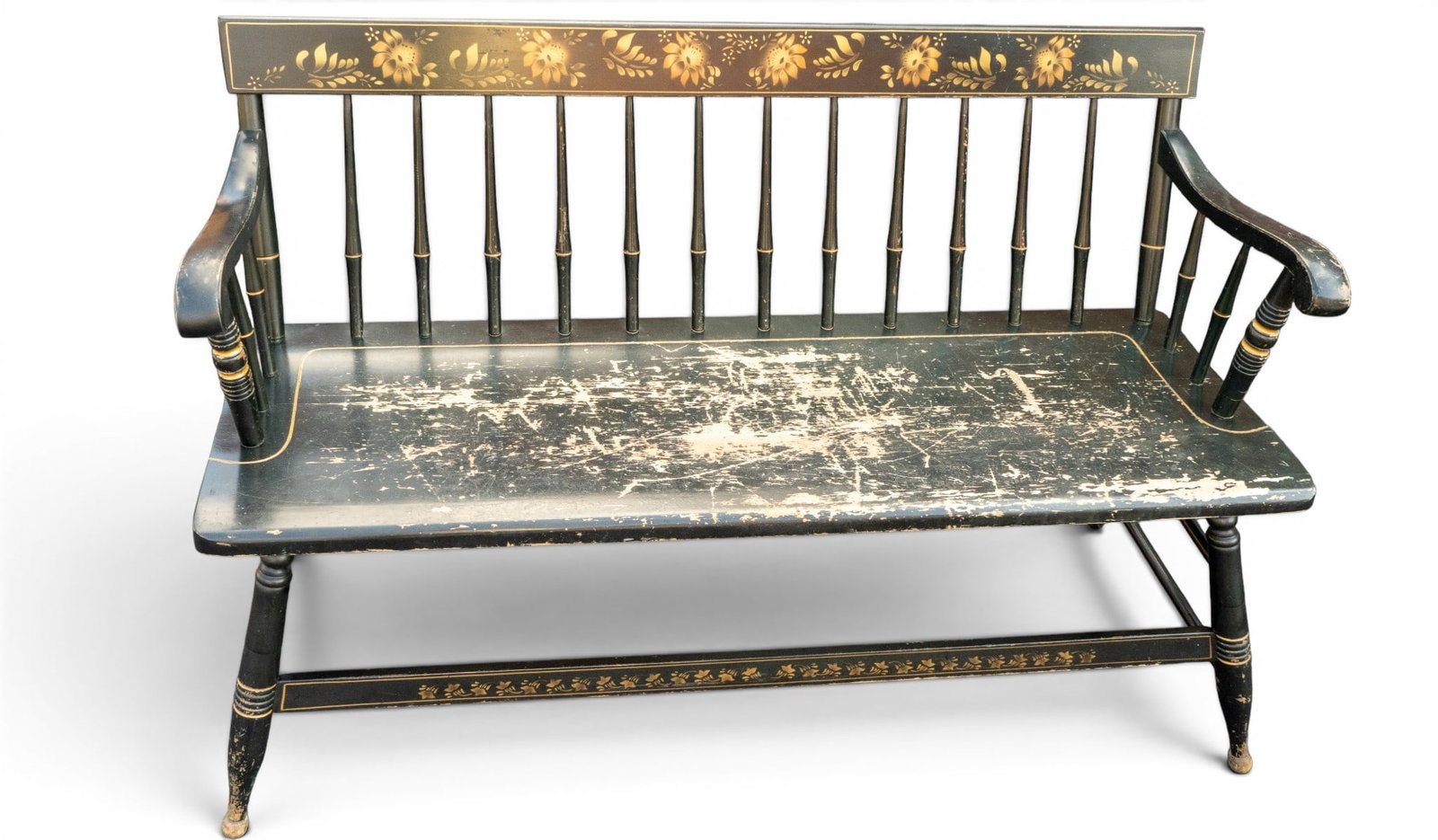 Early Stenciled Back Settle Bench - 3