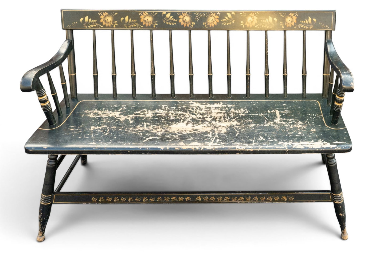 Early Stenciled Back Settle Bench - 4