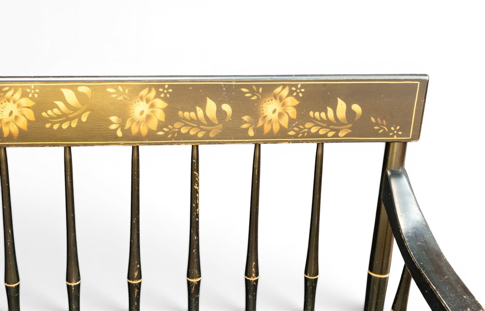 Early Stenciled Back Settle Bench - 5