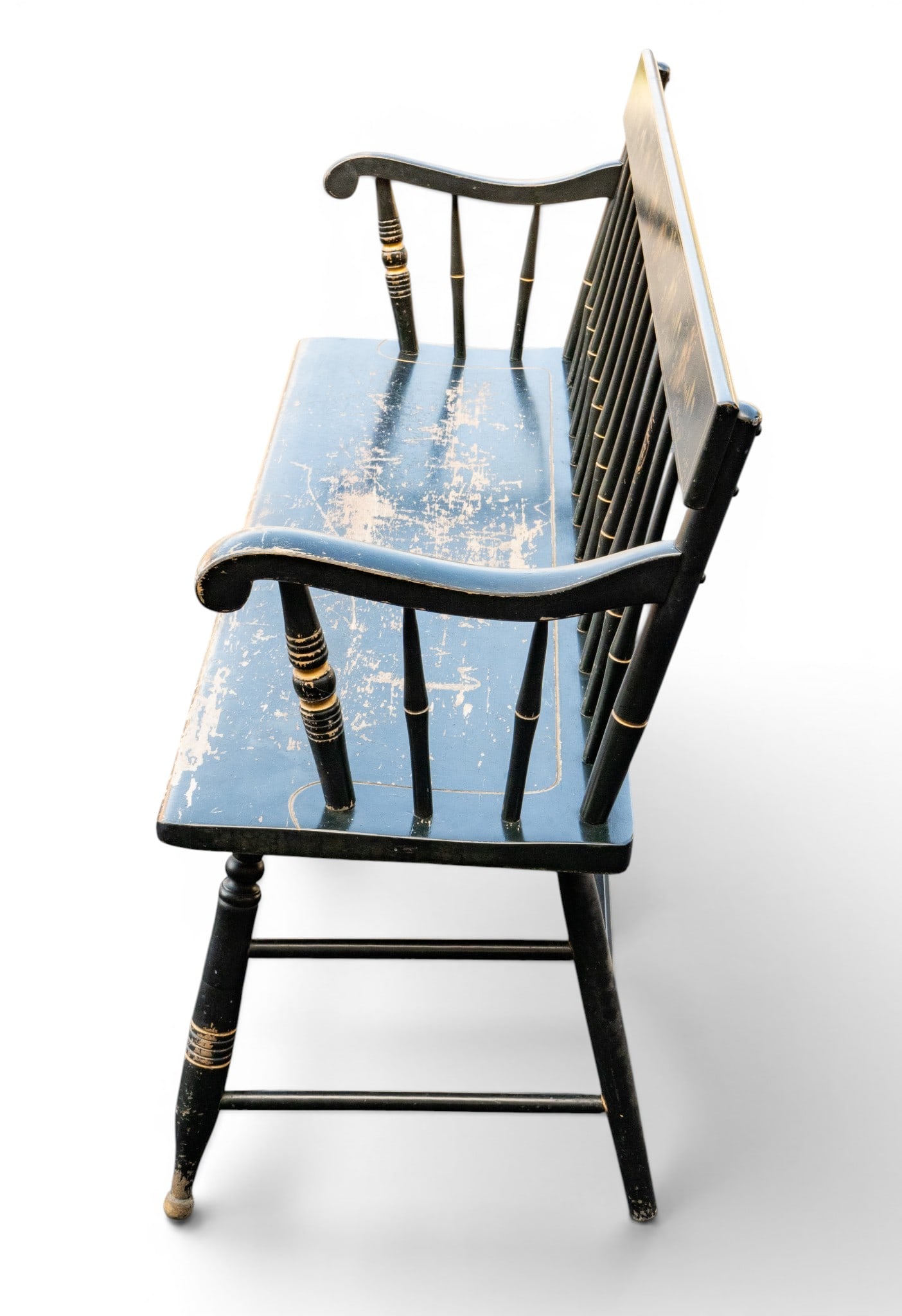 Early Stenciled Back Settle Bench - 7
