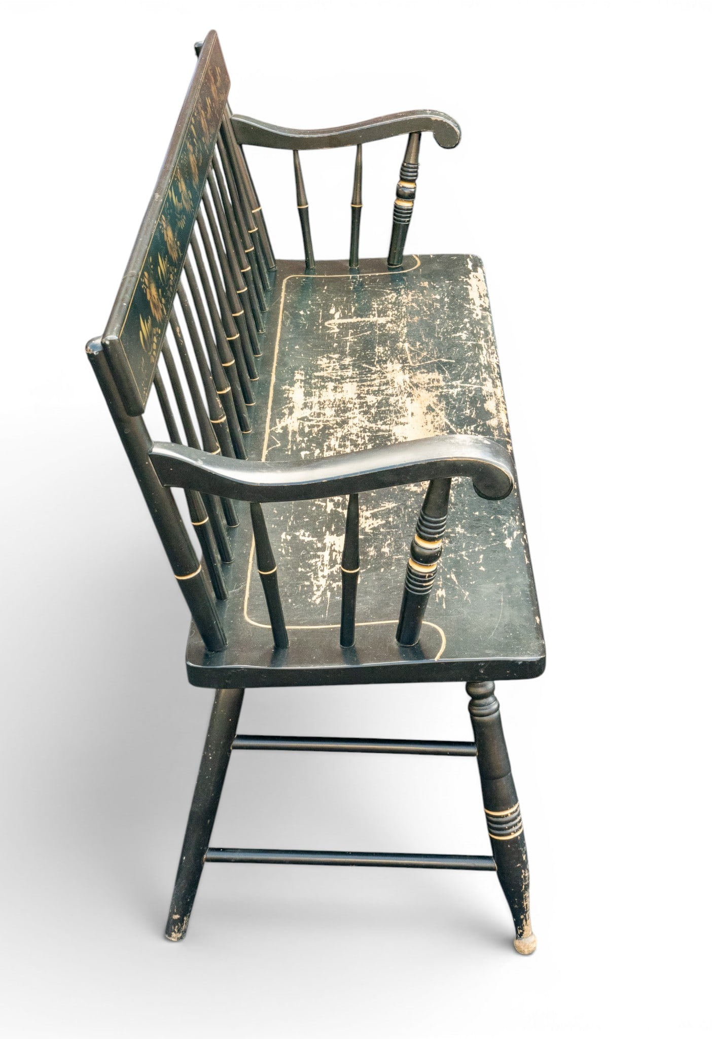 Early Stenciled Back Settle Bench - 8