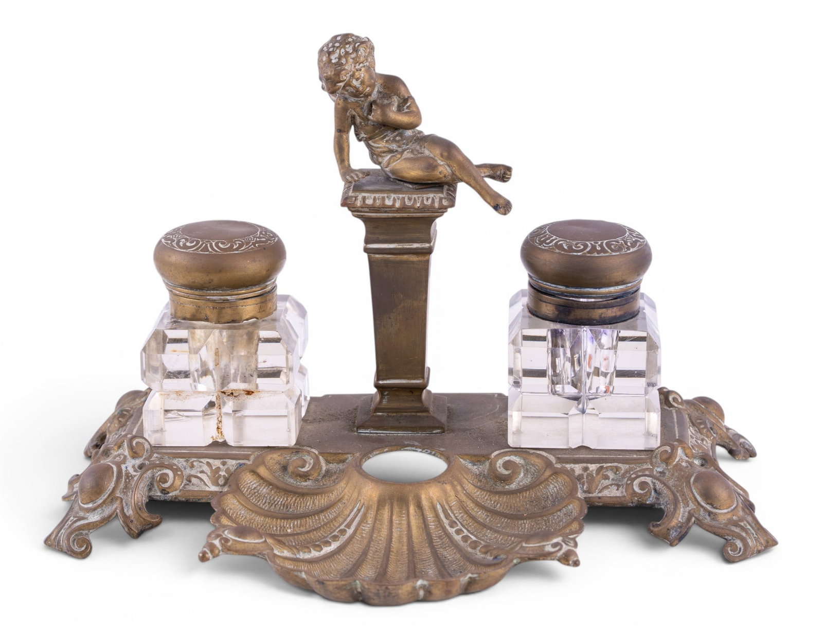 Victorian Bronze Shell Form Double Inkwell (1 of 9)