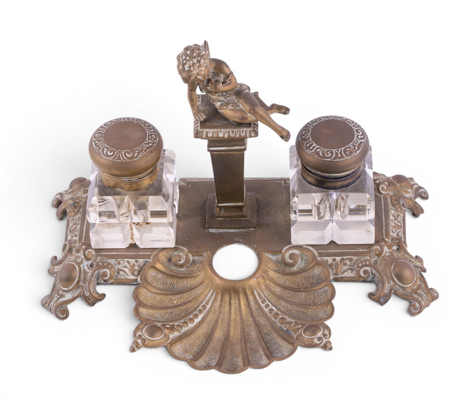 Victorian Bronze Shell Form Double Inkwell - 2