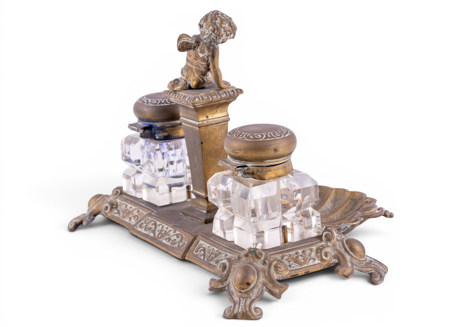 Victorian Bronze Shell Form Double Inkwell - 3