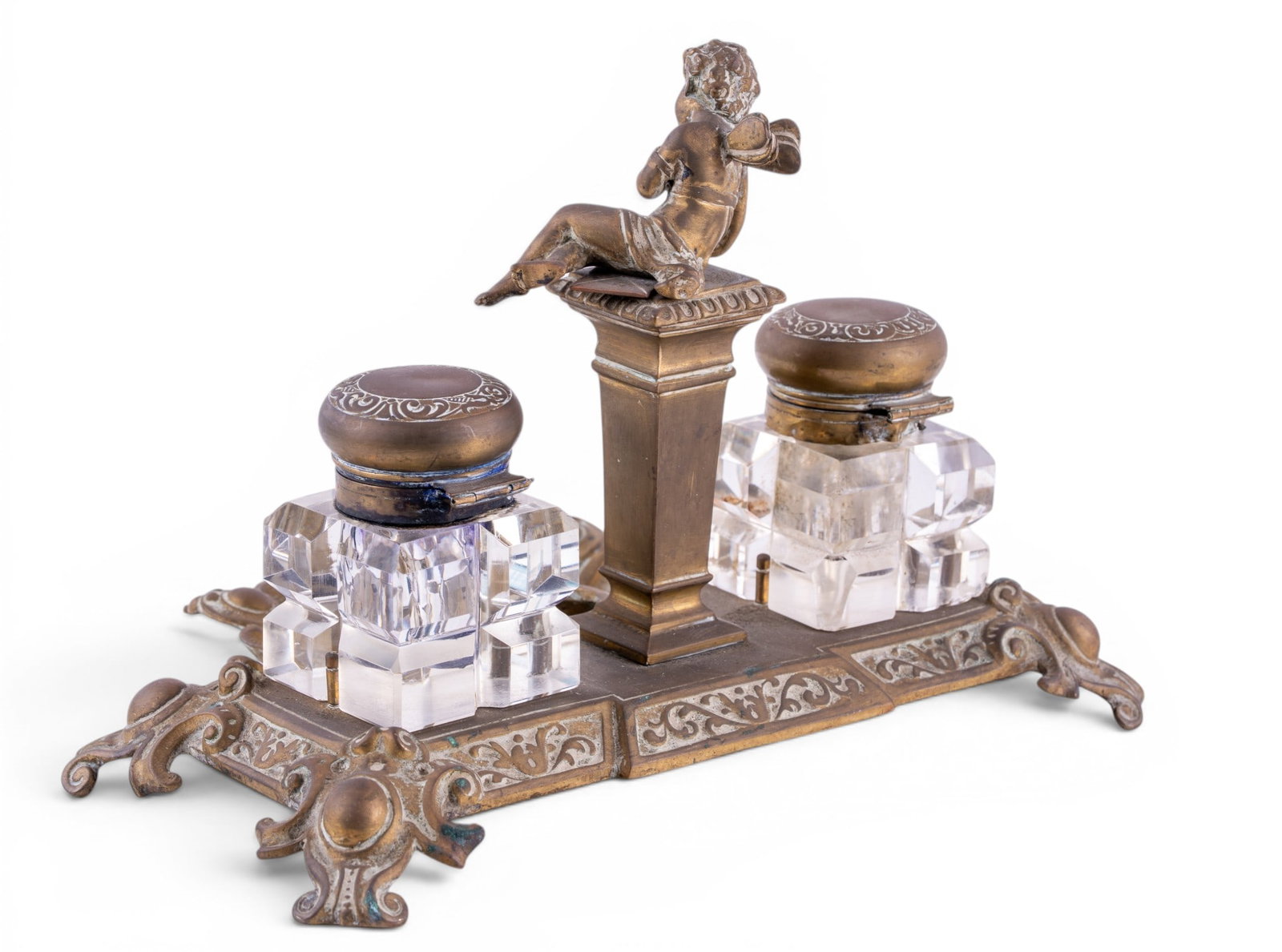 Victorian Bronze Shell Form Double Inkwell - 4