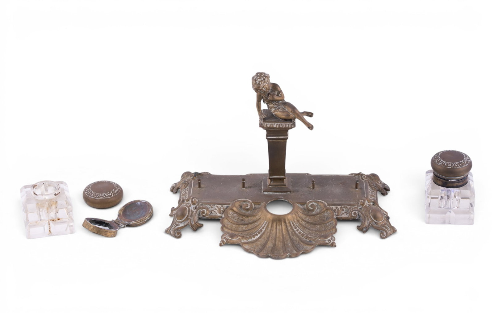 Victorian Bronze Shell Form Double Inkwell - 6