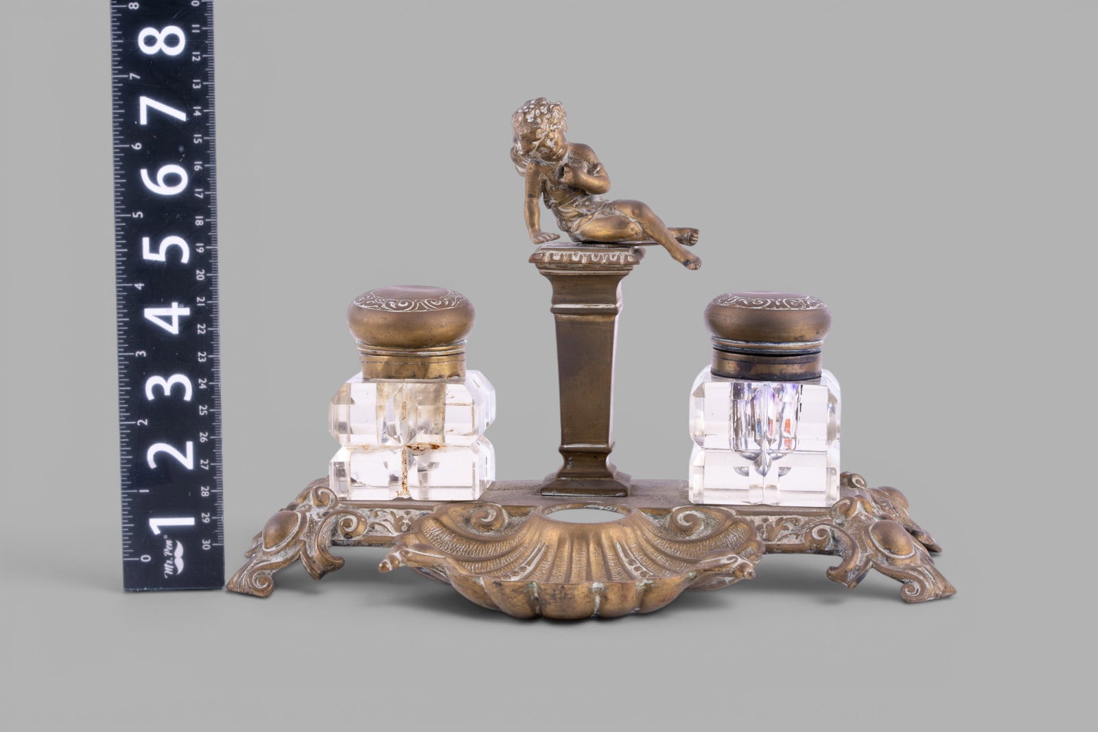 Victorian Bronze Shell Form Double Inkwell - 9