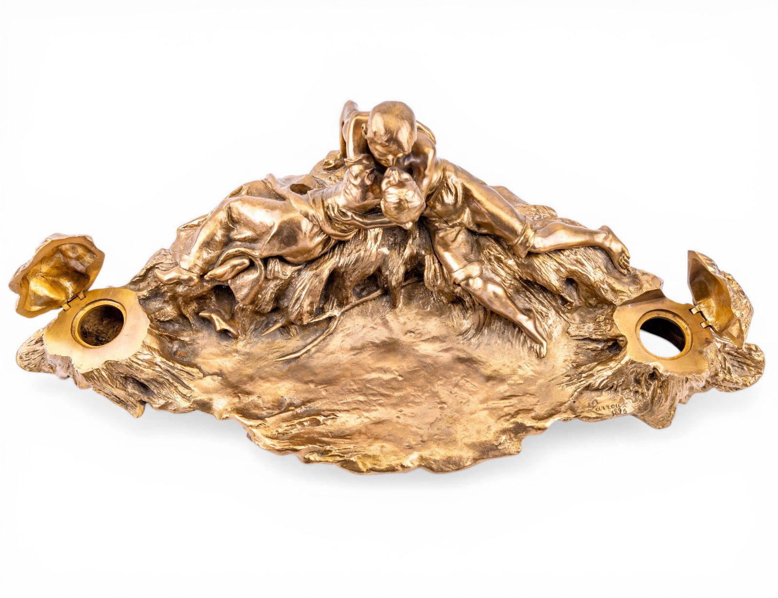 19th C Larroux Figural Bronze Double Inkwell - 4