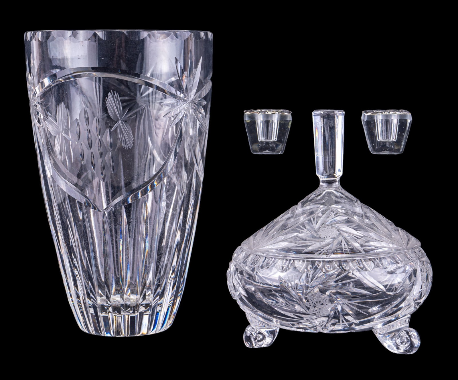Vintage Cut Crystal Vase, Jar, Votives (1 of 8)