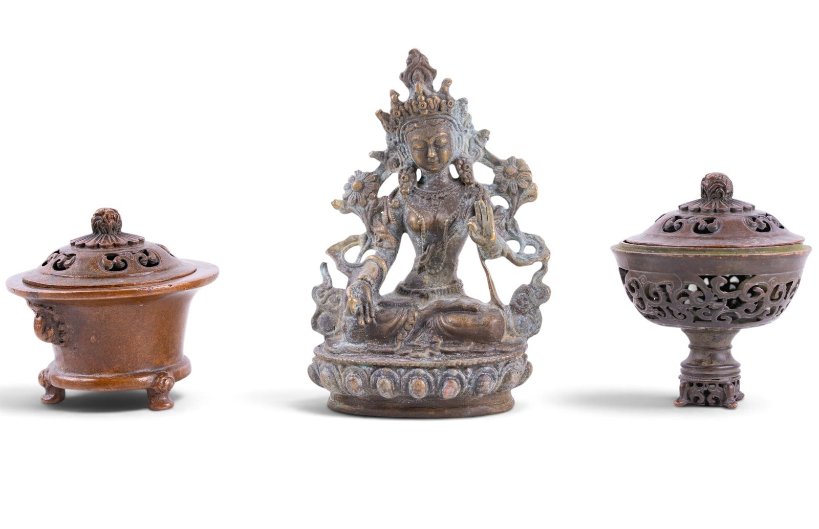 20th C Chinese Censer & Green Tara Figurine (1 of 14)