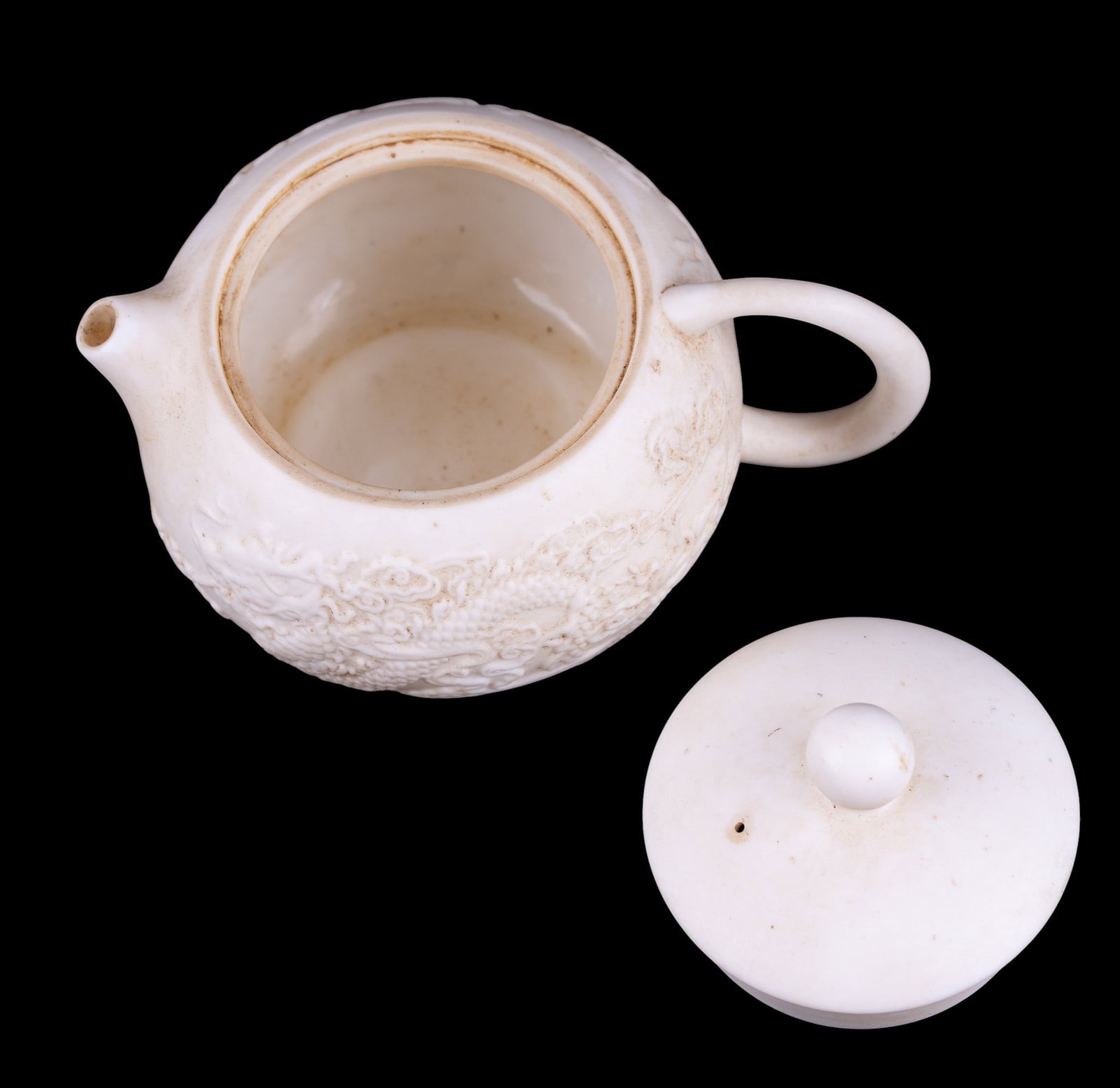 Chinese Bisque Teapot and 4 Teacups - 3