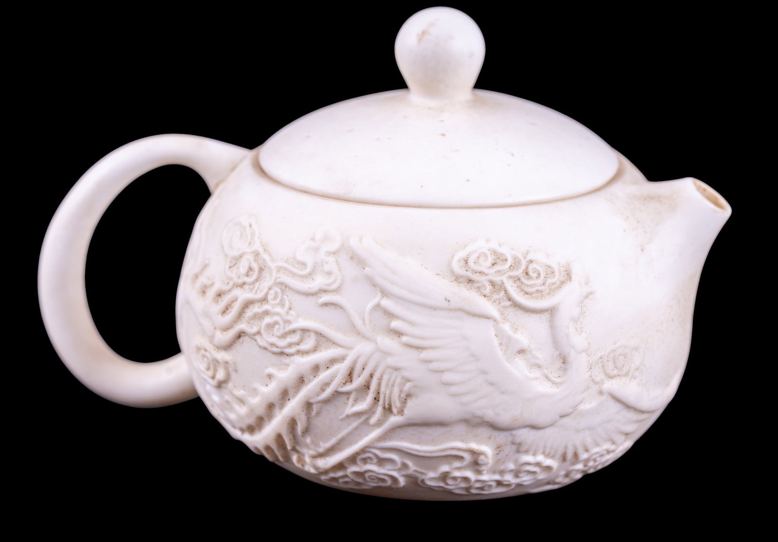 Chinese Bisque Teapot and 4 Teacups - 5