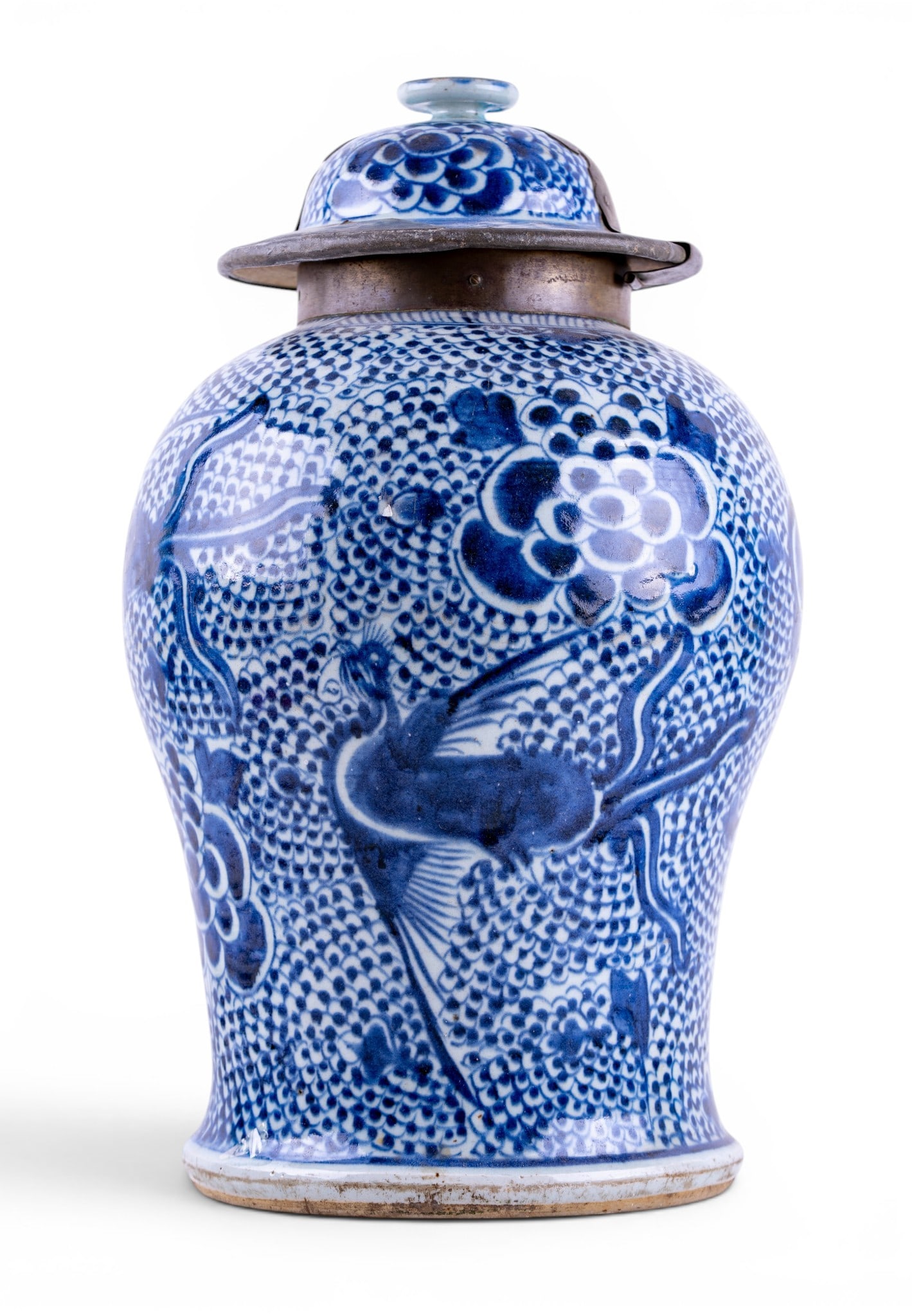Chinese Blue and White Temple Jar w/ Lid (1 of 10)