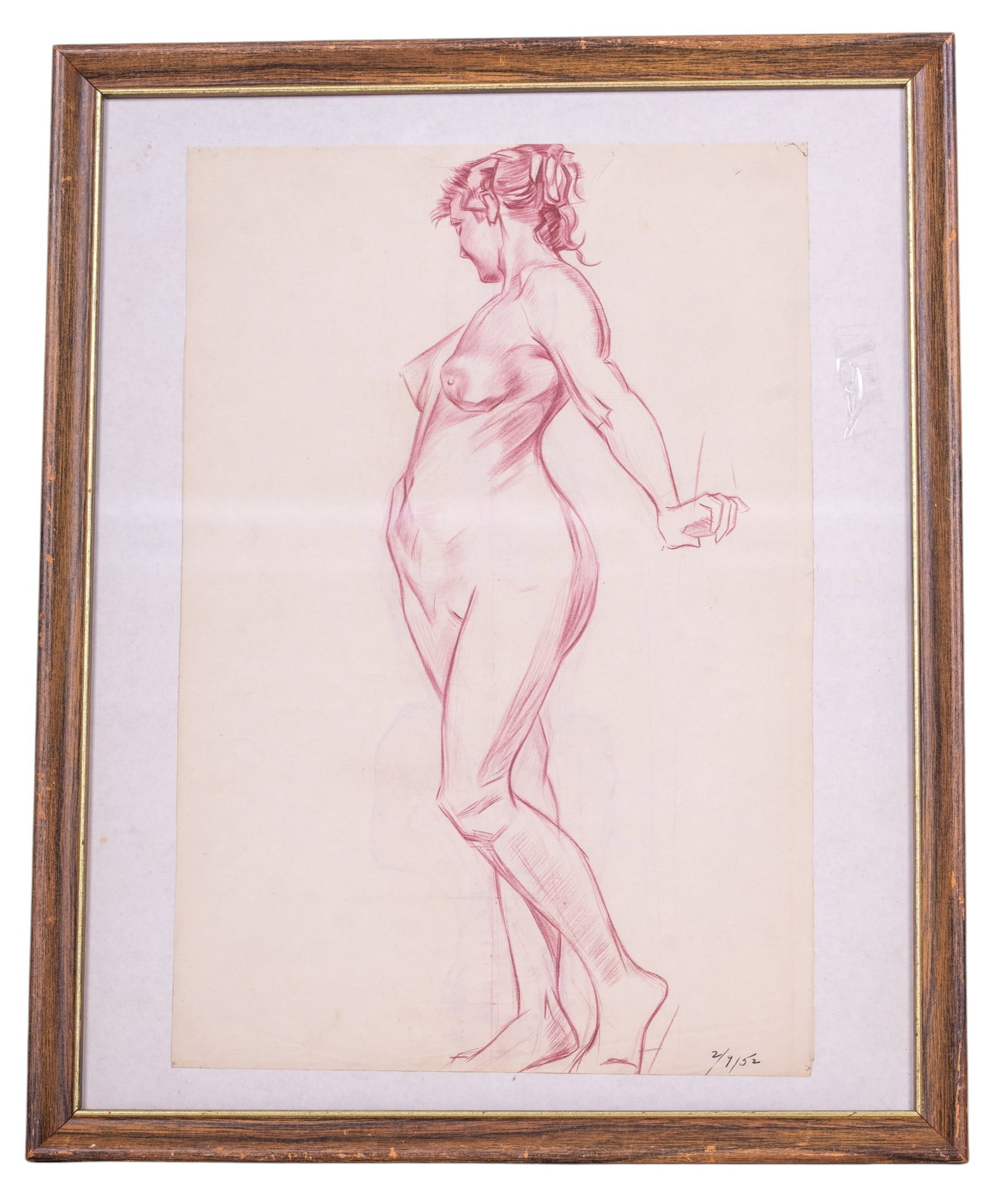 Conte Crayon Nude Figure Study, Dated '52 (1 of 6)