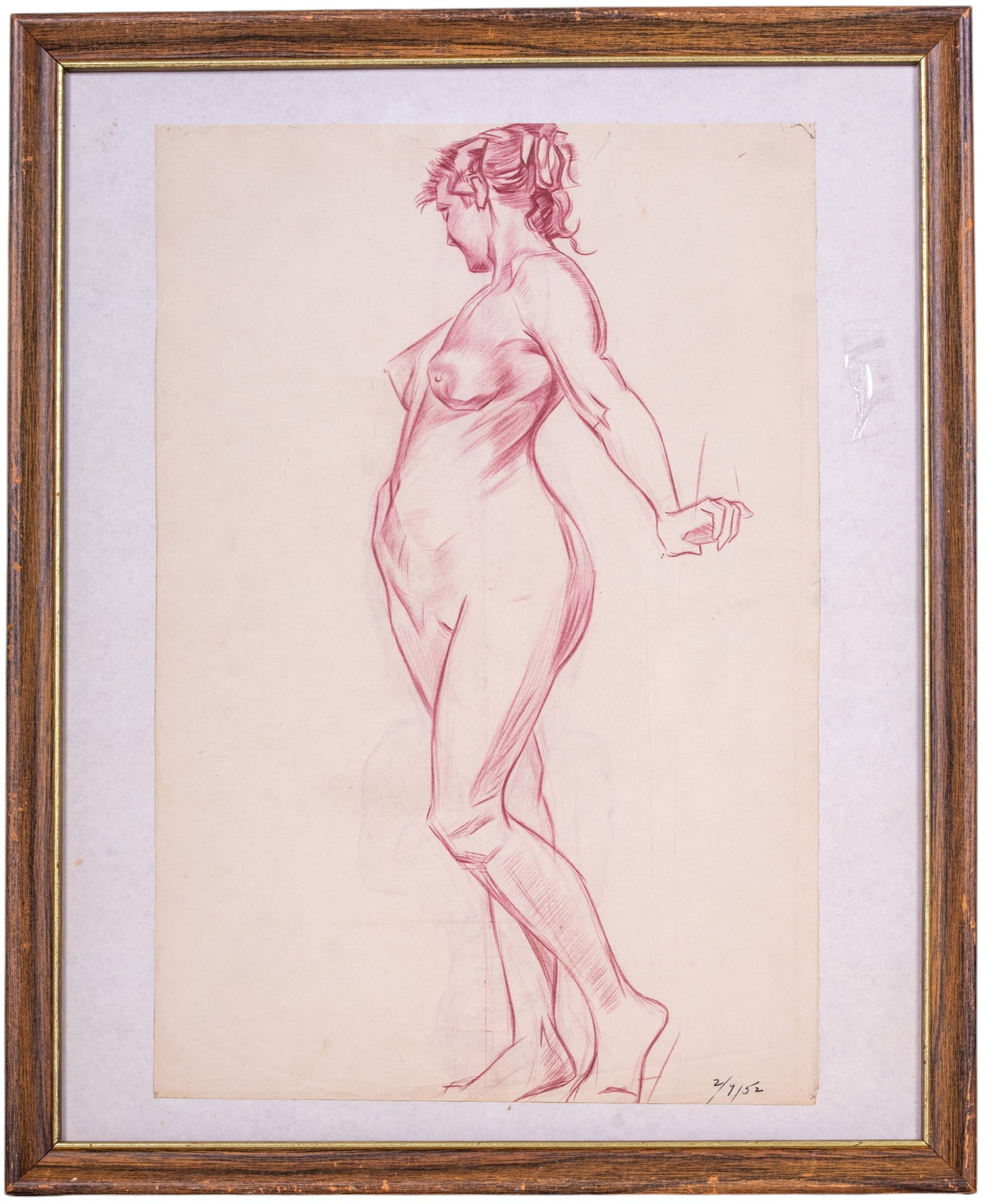 Conte Crayon Nude Figure Study, Dated '52 - 2
