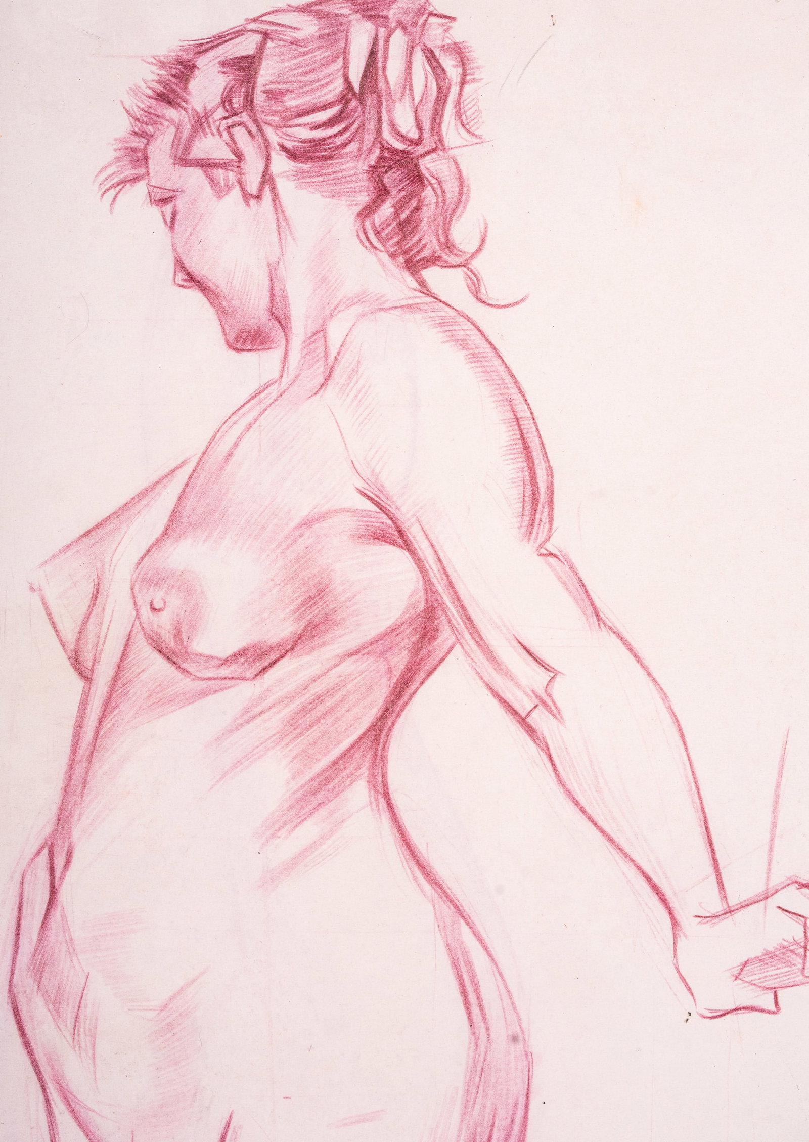 Conte Crayon Nude Figure Study, Dated '52 - 4