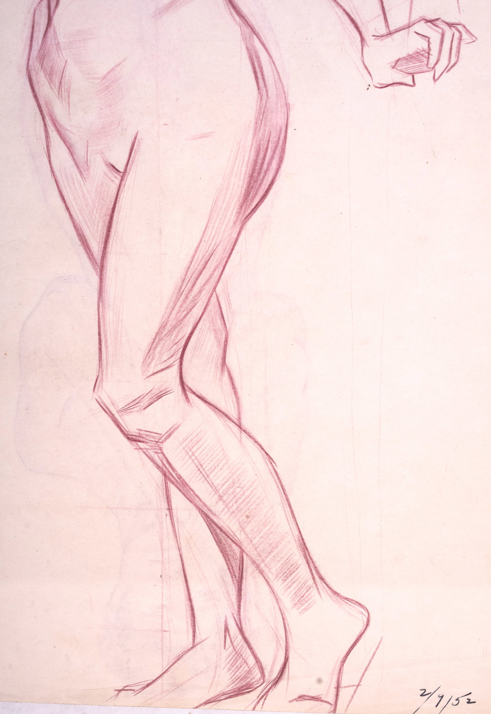 Conte Crayon Nude Figure Study, Dated '52 - 5