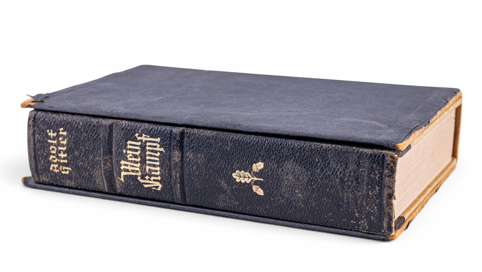 1942 Ed. Book Hitler Mein Kampf w/ Case: Adolf Hitler Mein Kampf, German-language edition published by Zentralverlag der NSDAP, Franz Eher Nachf., Munchen. Copyright 1925/1927, 763-767th edition, 1942 printing. Bound in original black gilt-s