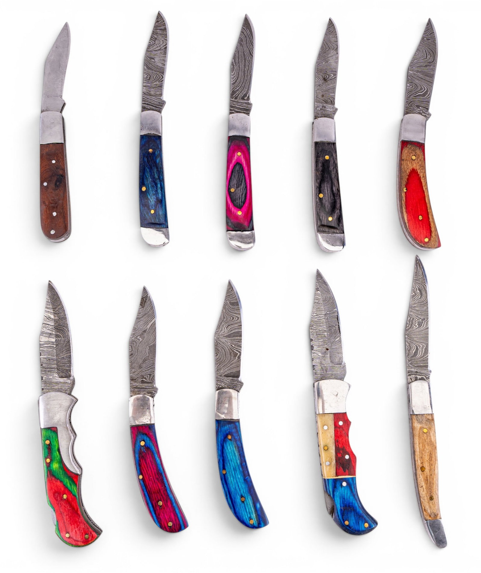 Artisan Damascus Steel Pocket Knives (10pc) (1 of 10)