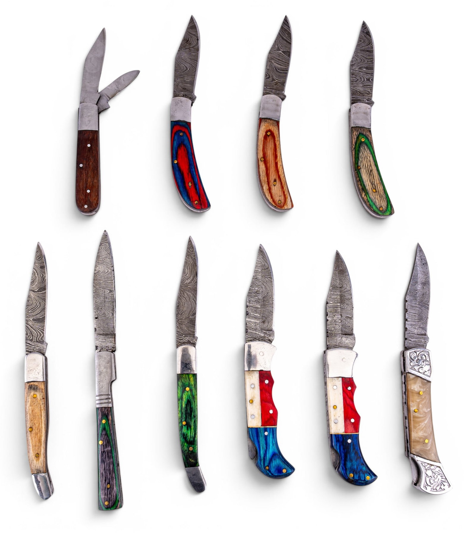 Damascus Steel Pocket Knives (10pc) (1 of 11)