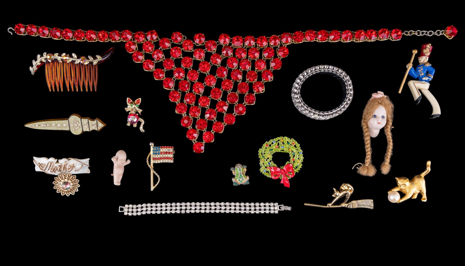 Red Rhinestone Necklace & Jewelry (1 of 5)