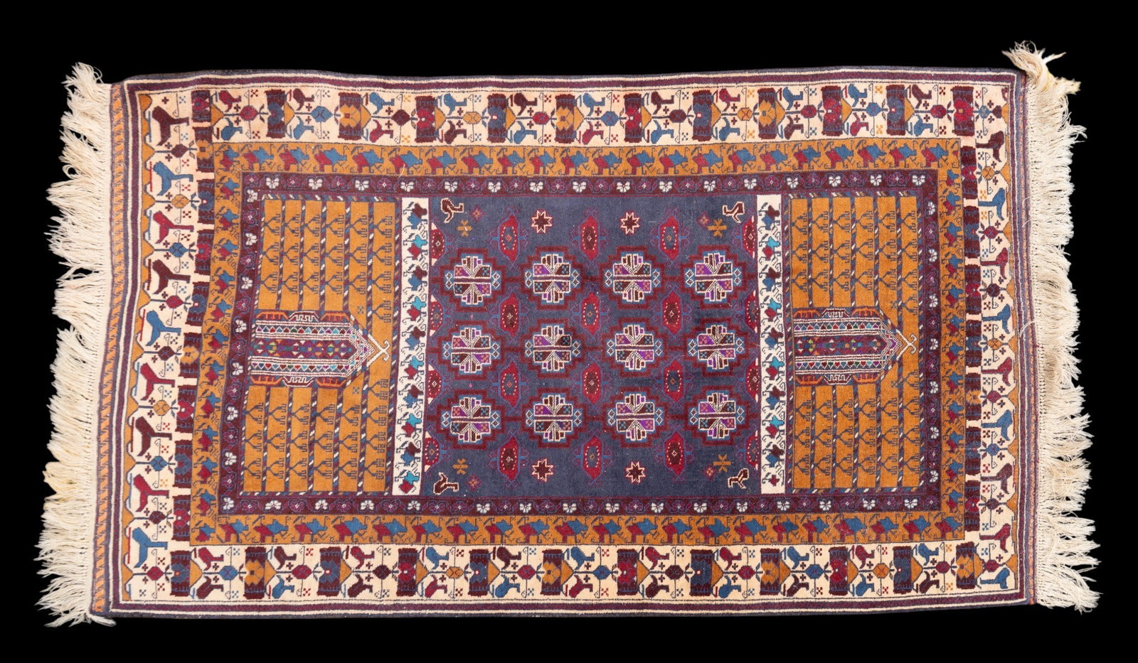 Afgan Hand Knotted Carpet Wool: Afgan Hand Knotted Carpet Wool measuring approx 4.2 x 6.10 feet pre-owned