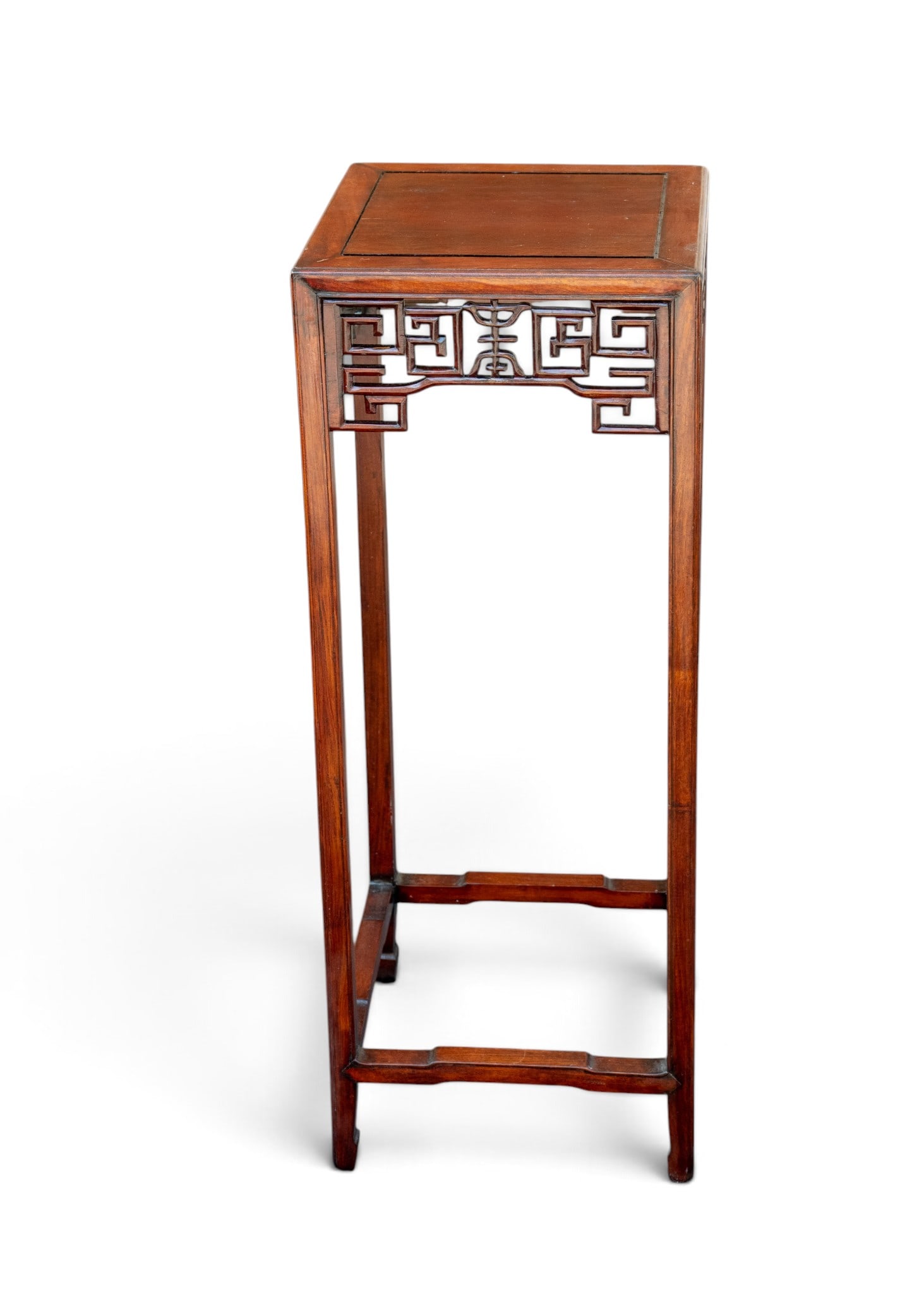 Square Chinese Hardwood Pedestal Table/Fern Stand: Square Chinese hardwood pedestal table/fern stand. Measures approx. 35" H x 13.25" Square.