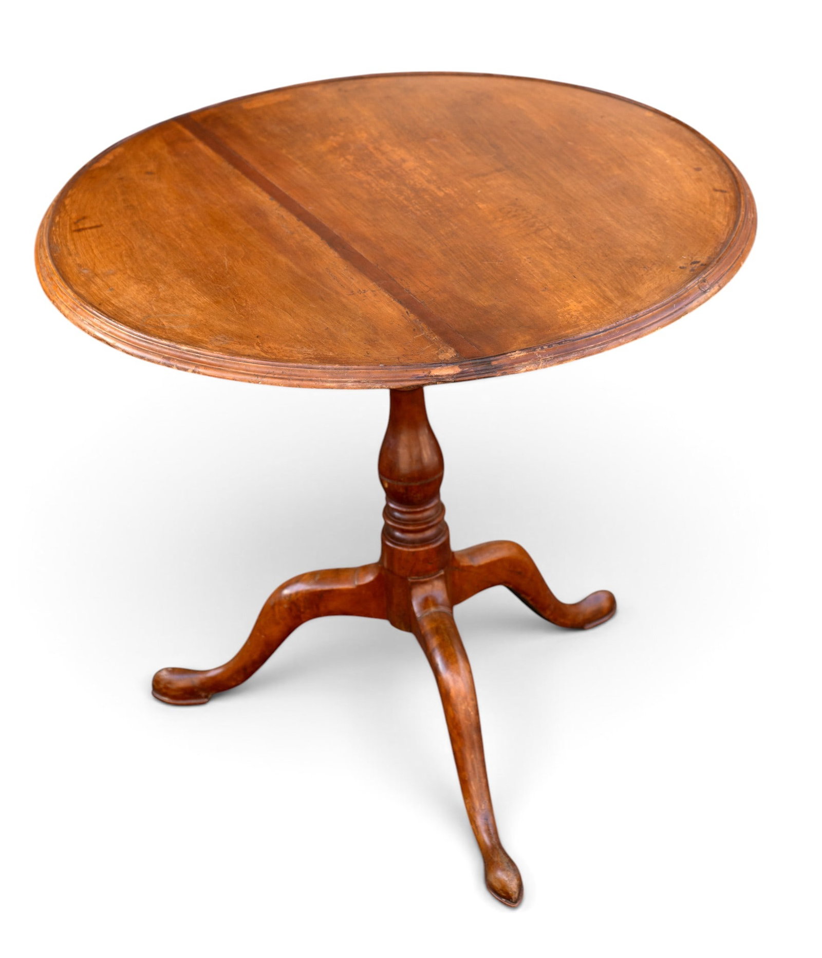 Queen Anne Pie Crust Tea Table: Queen Anne tilt-top pie crust tea table with birdcage. Measures approx. 45.5" H x 31" Diameter x 28" H (flat).