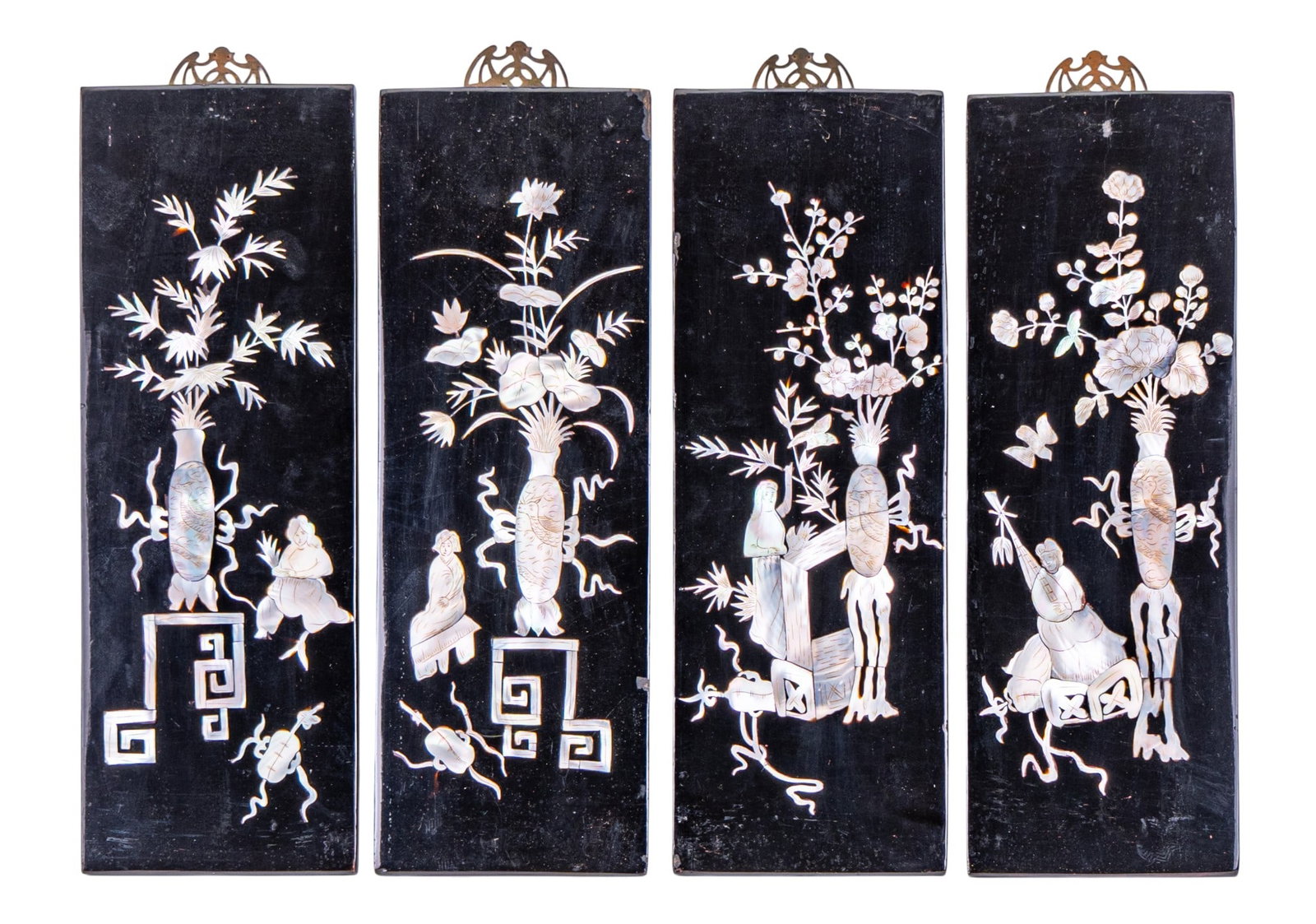 Four Asian Lacquered Panels w/ MOP (1 of 8)
