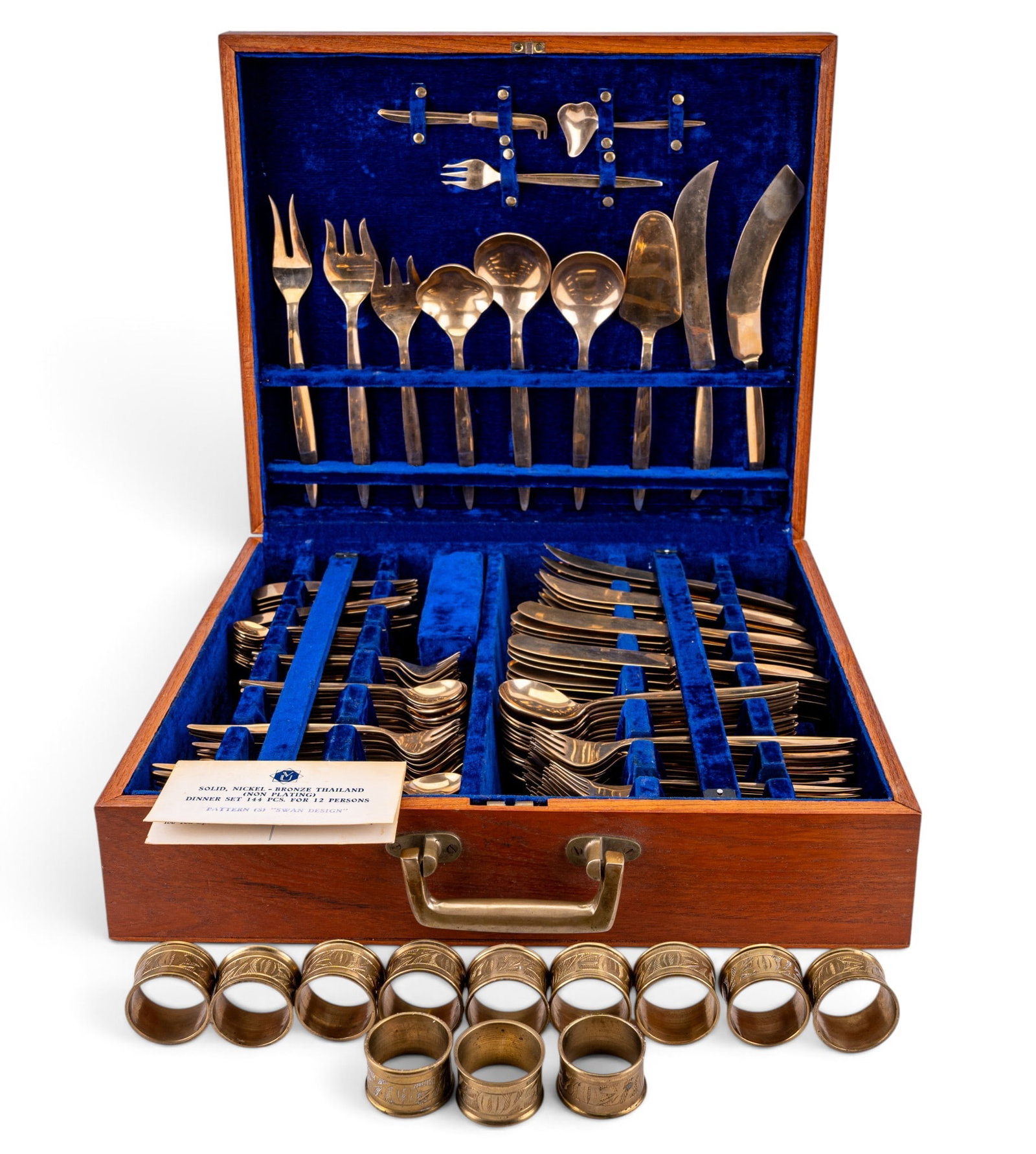 Thailand Bronze Swan Dinner Set w/ Napkin Rings (1 of 13)