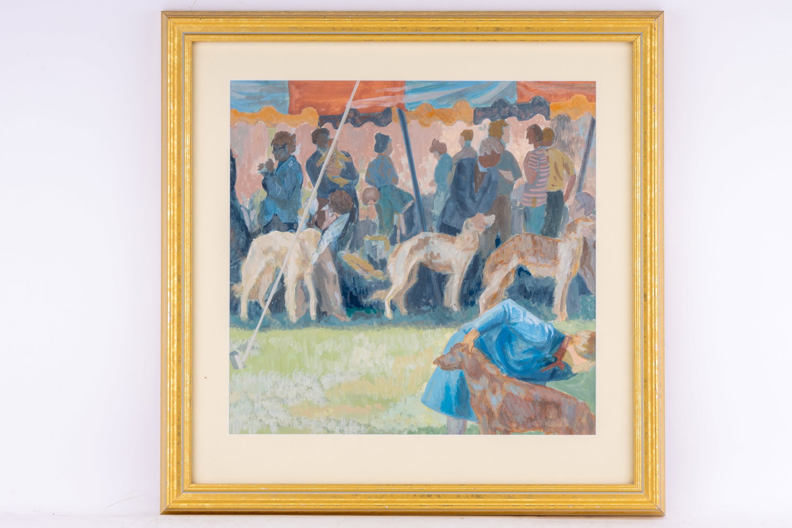 Dog Show-Pastel On Artist Board unsigned: Dog Show-Pastel On Artist Board unsigned, framed OD measuring 20 x 20 inches.