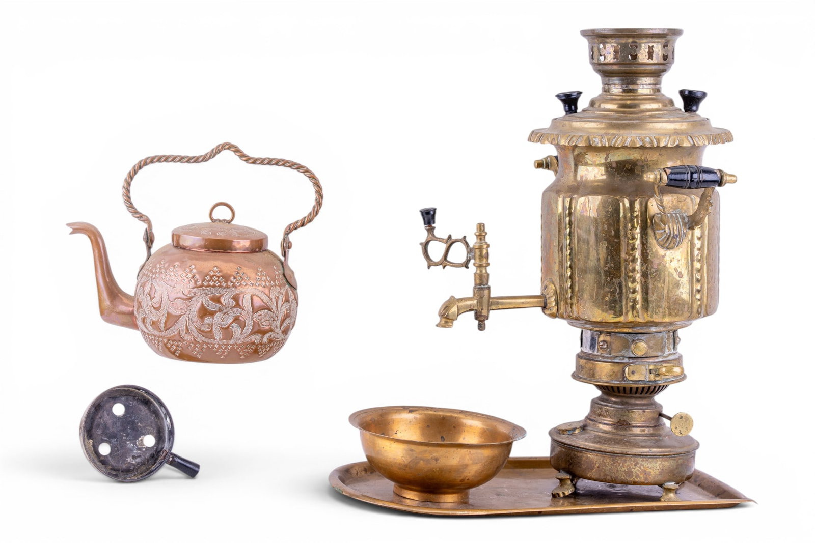 Early Turkish Brass Samovar, Tray, & Bowl (1 of 20)