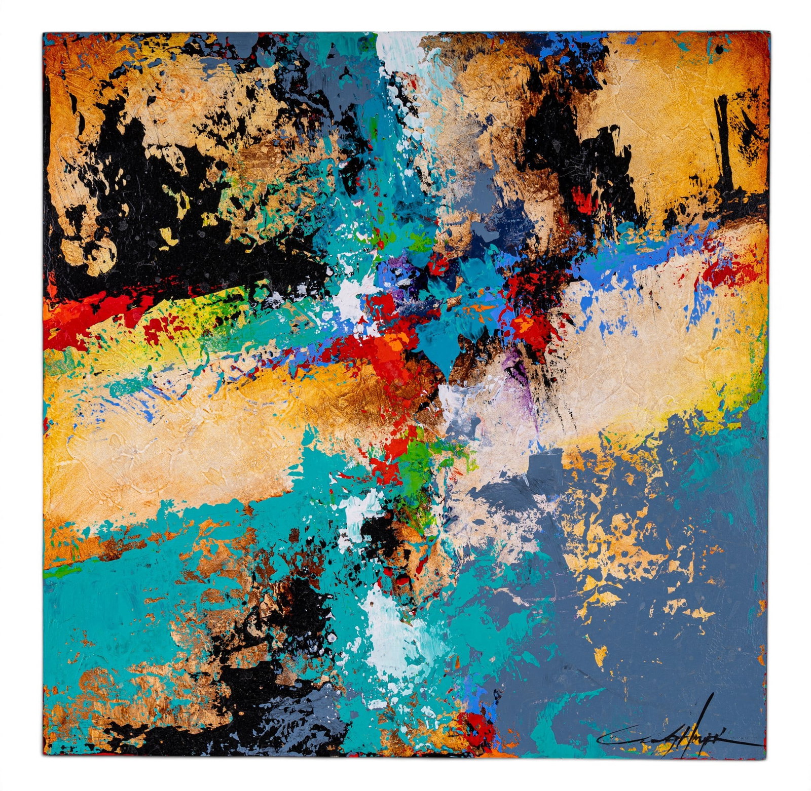 Cody Hooper Original Abstract Painting: Original abstract acrylic painting by contemporary American / Texas artist Cody Hooper. Housed in deep frame. Signed to lower right. Measures approx. 16" x 16" Square.