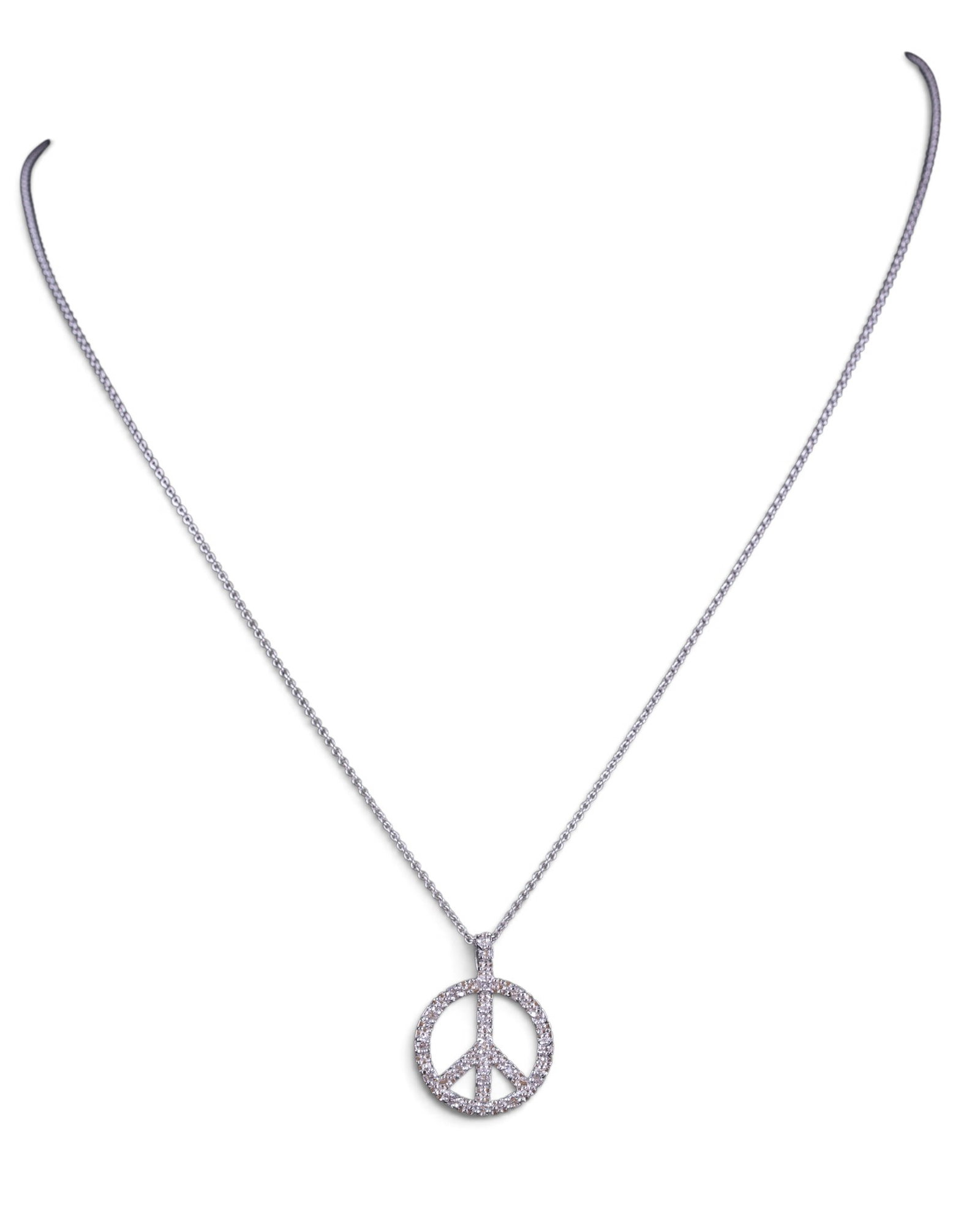 Peace Sign Necklace: Sterling Silver and cubic zirconia peace symbol necklace