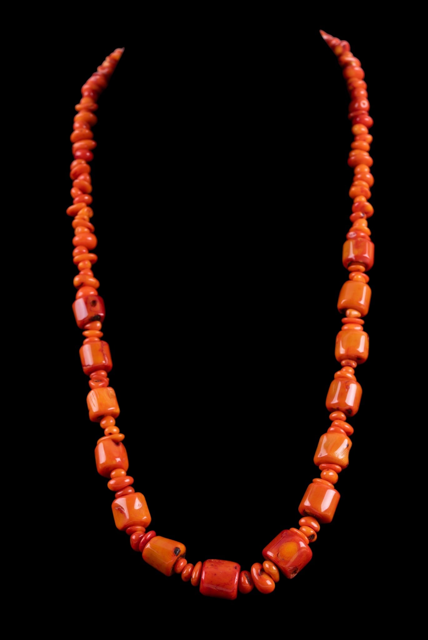 Barse China Coral Necklace: Dyed orange coral necklace with sterling silver closure; signed Barse China .925.