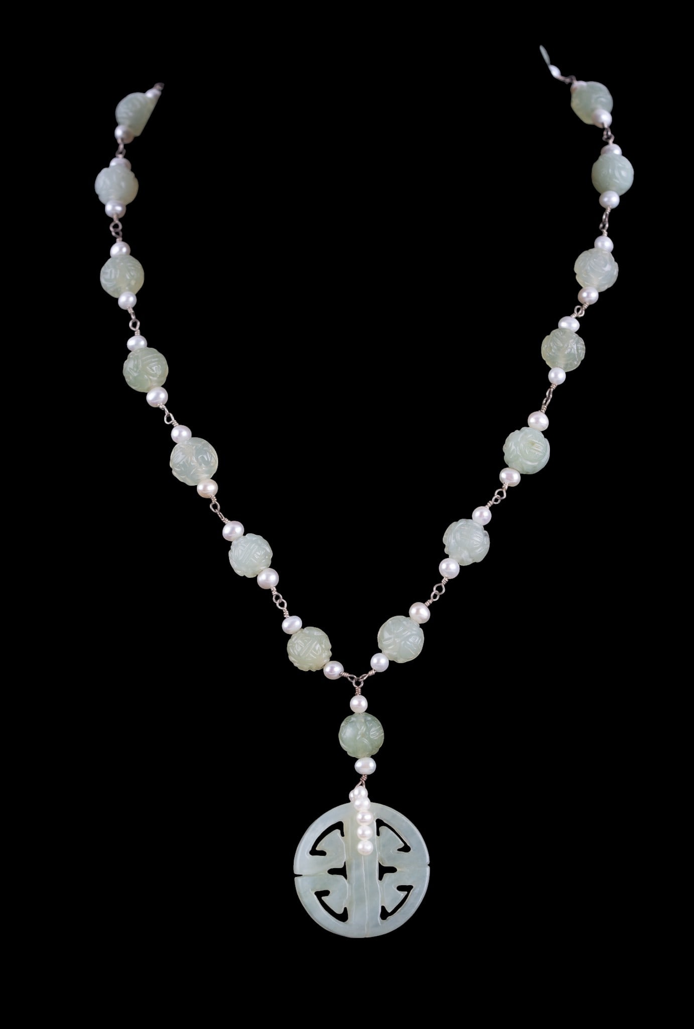 Jade and Sterling Necklace w/ Pearl (1 of 4)