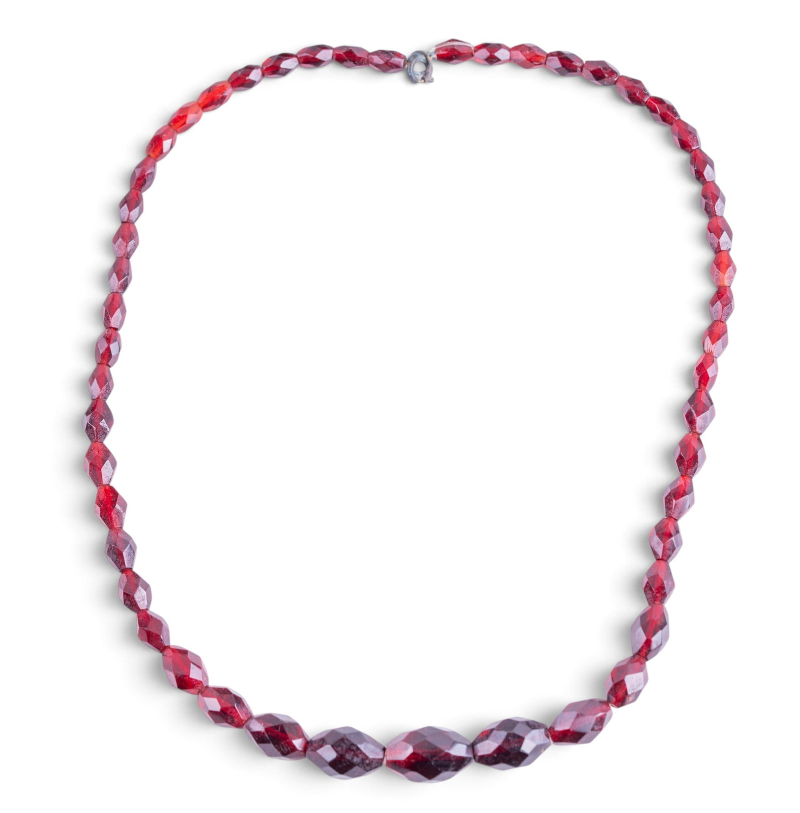 Amber Necklace: Vintage red hued amber necklace with graduated faceted beads.