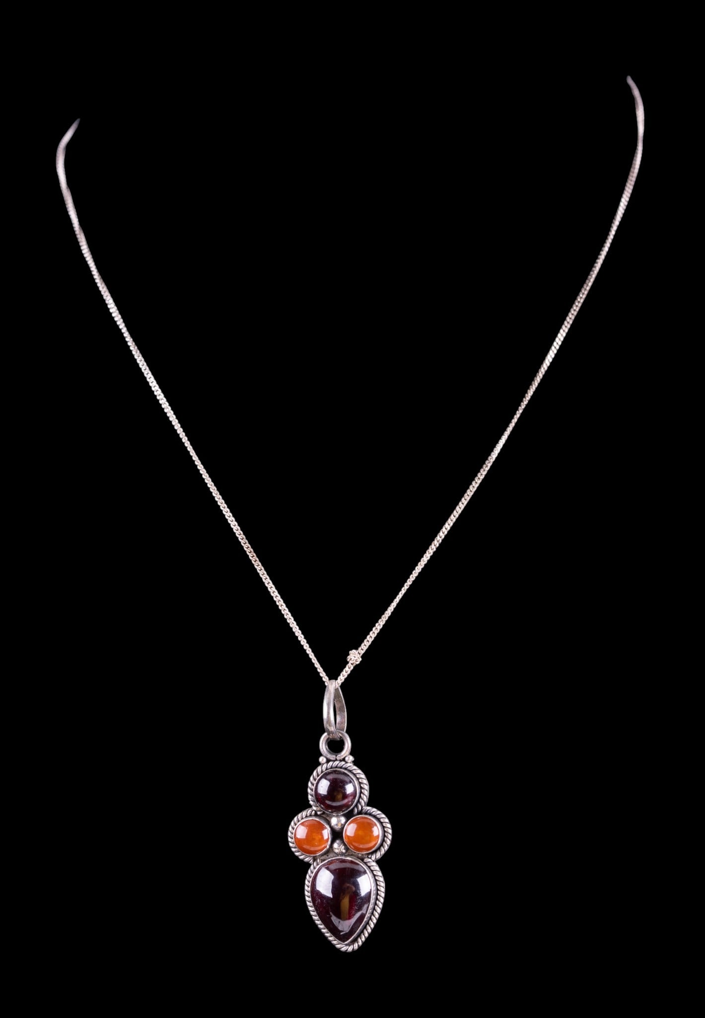 Vintage Amber Necklace: Sterling silver multi amber necklace.