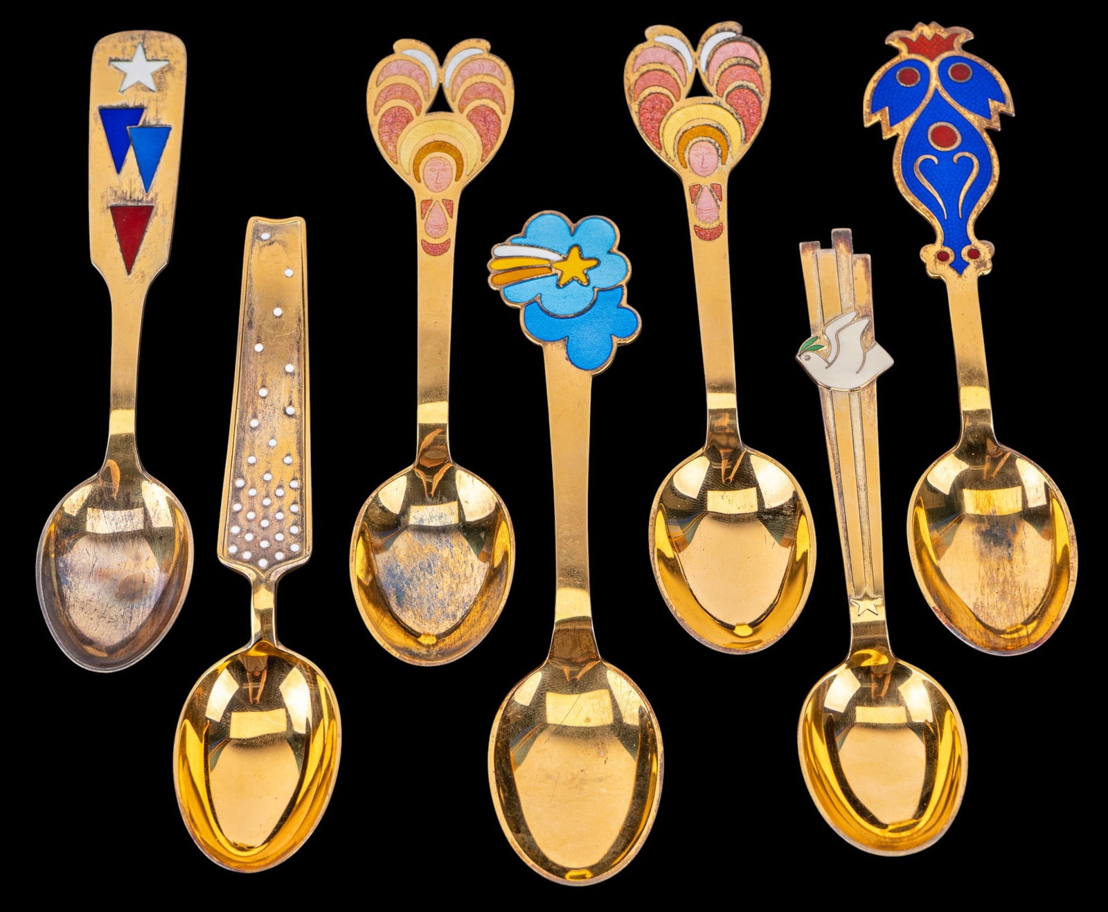 7 Danish Sterling Silver Gilt Souvenir Spoons (1 of 9)