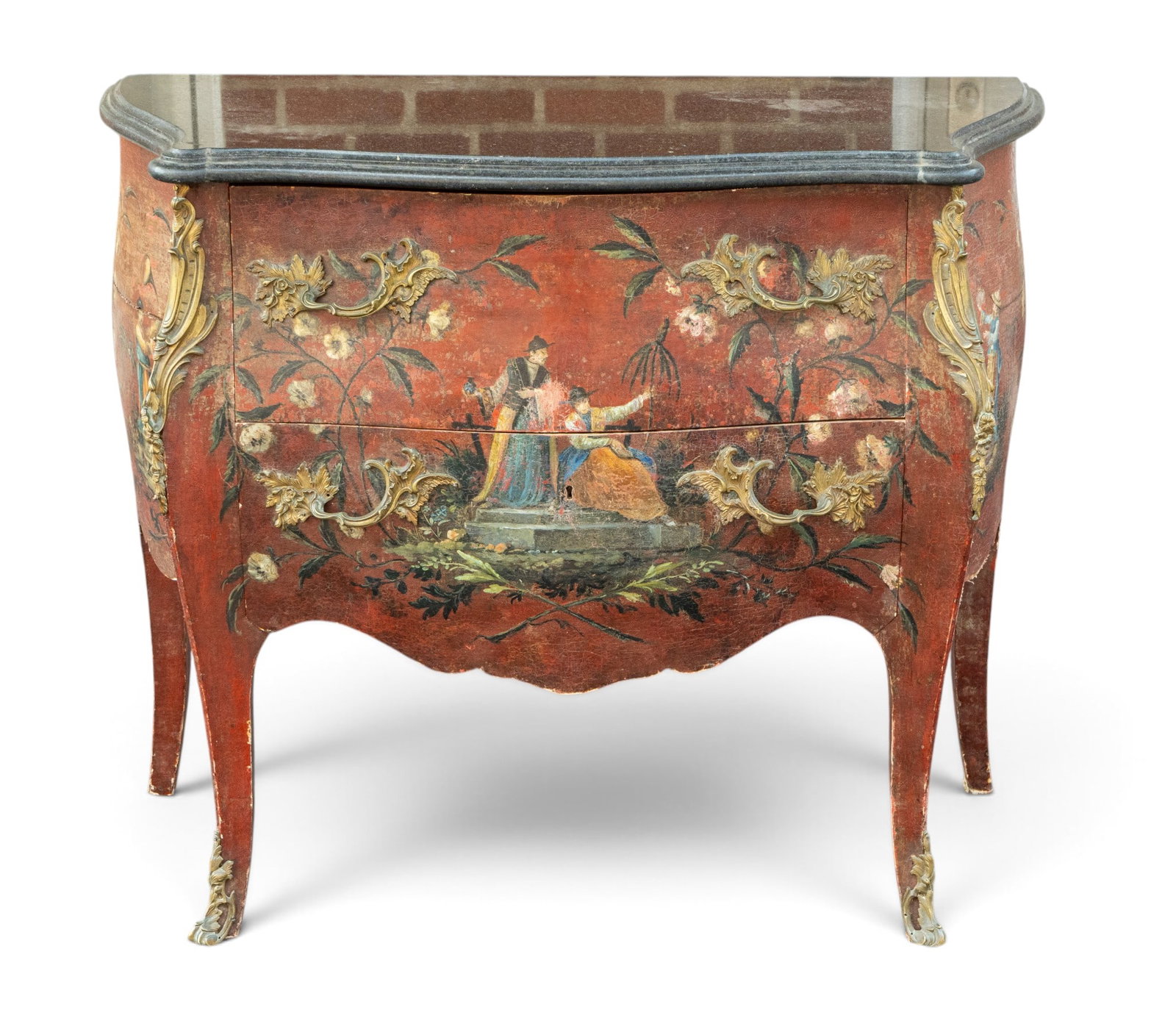 Antique Chinoiserie Sauteuse Marble Top Commode (1 of 8)