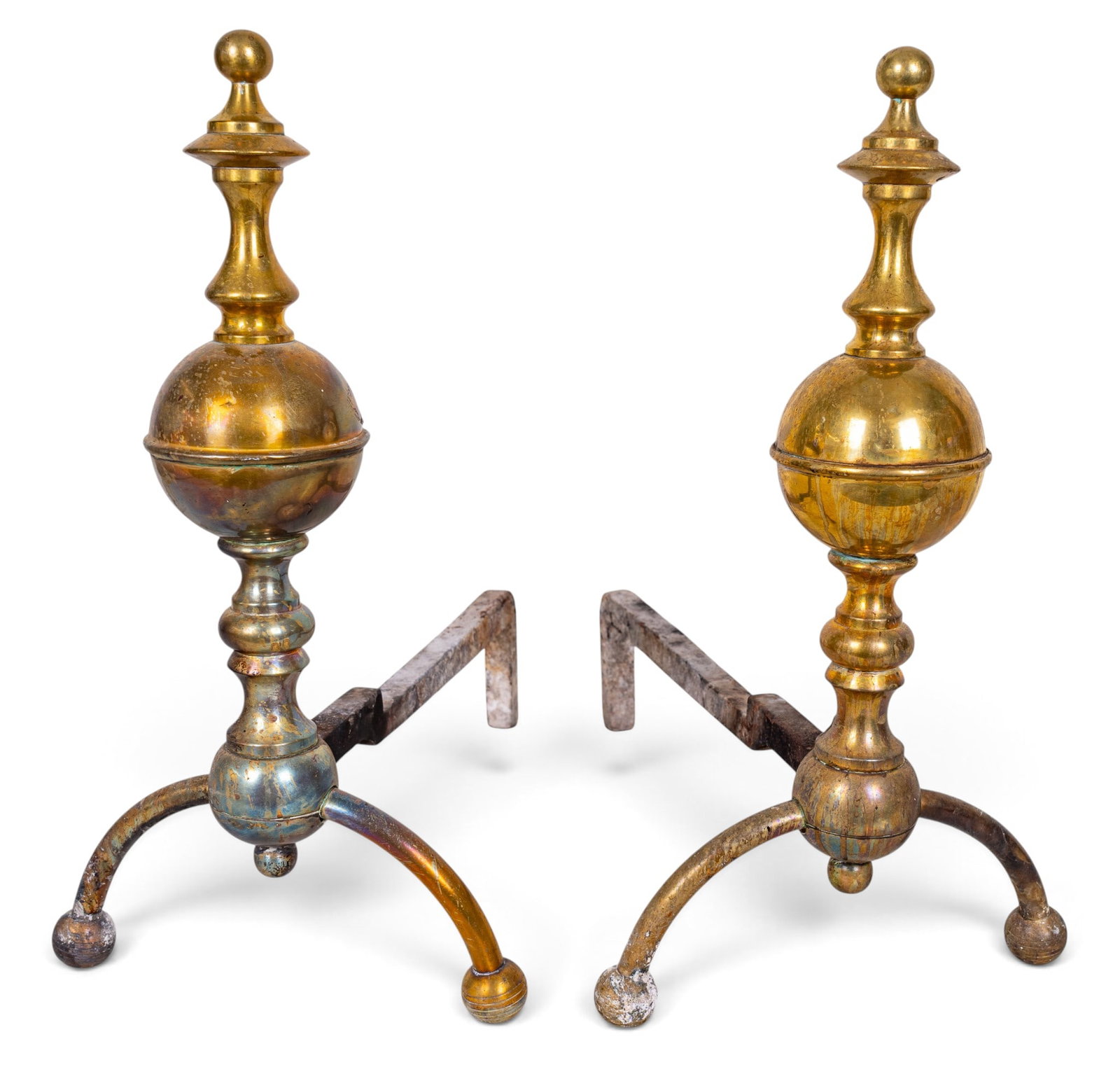 Federal-style Brass Ball Finial Andirons (1 of 5)