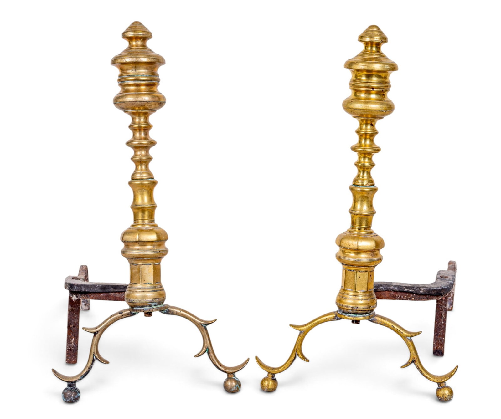 Antique Connecticut River Valley Brass Andirons (1 of 10)